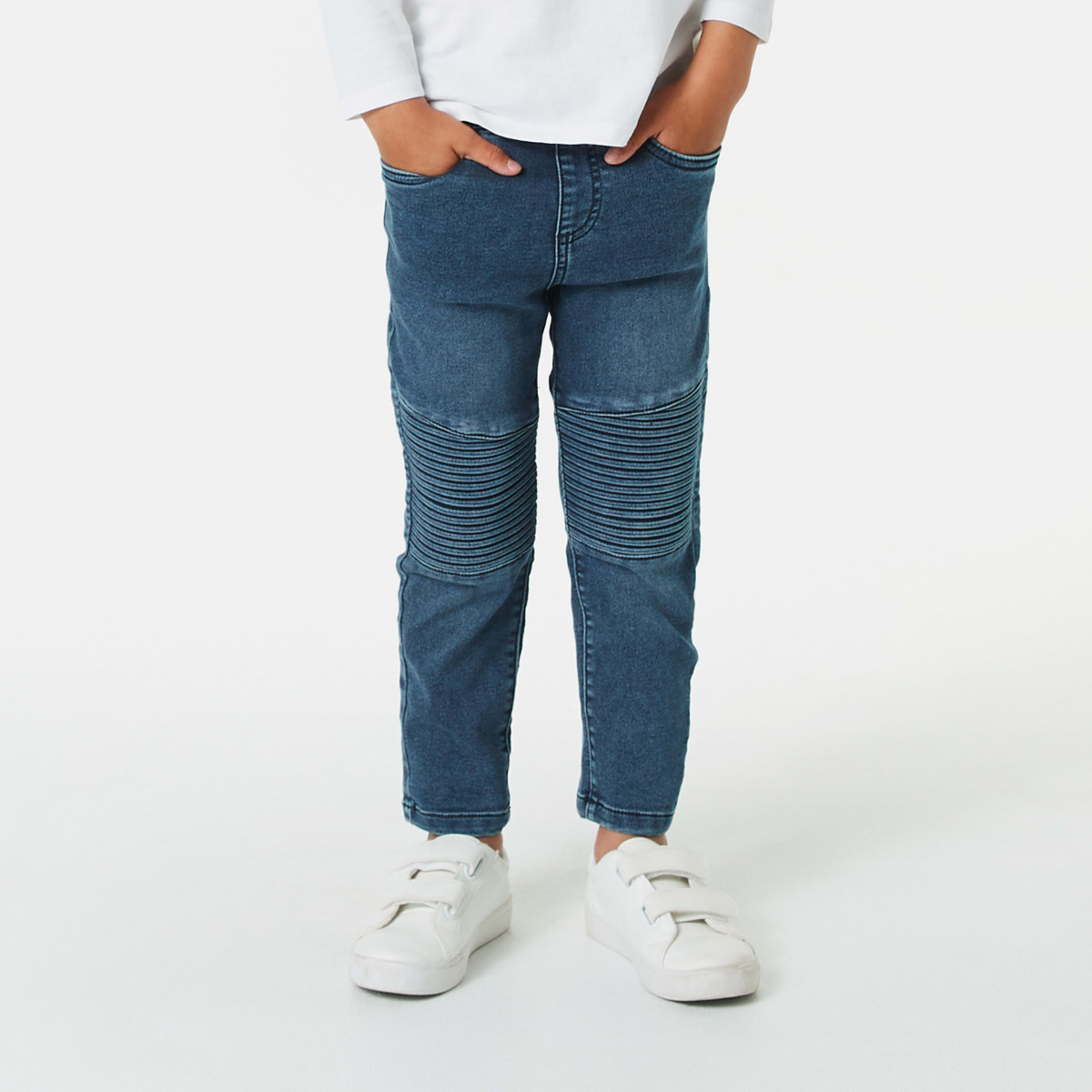 1 Knit Moto Denim Jeans Mid Wash, 1 of 7