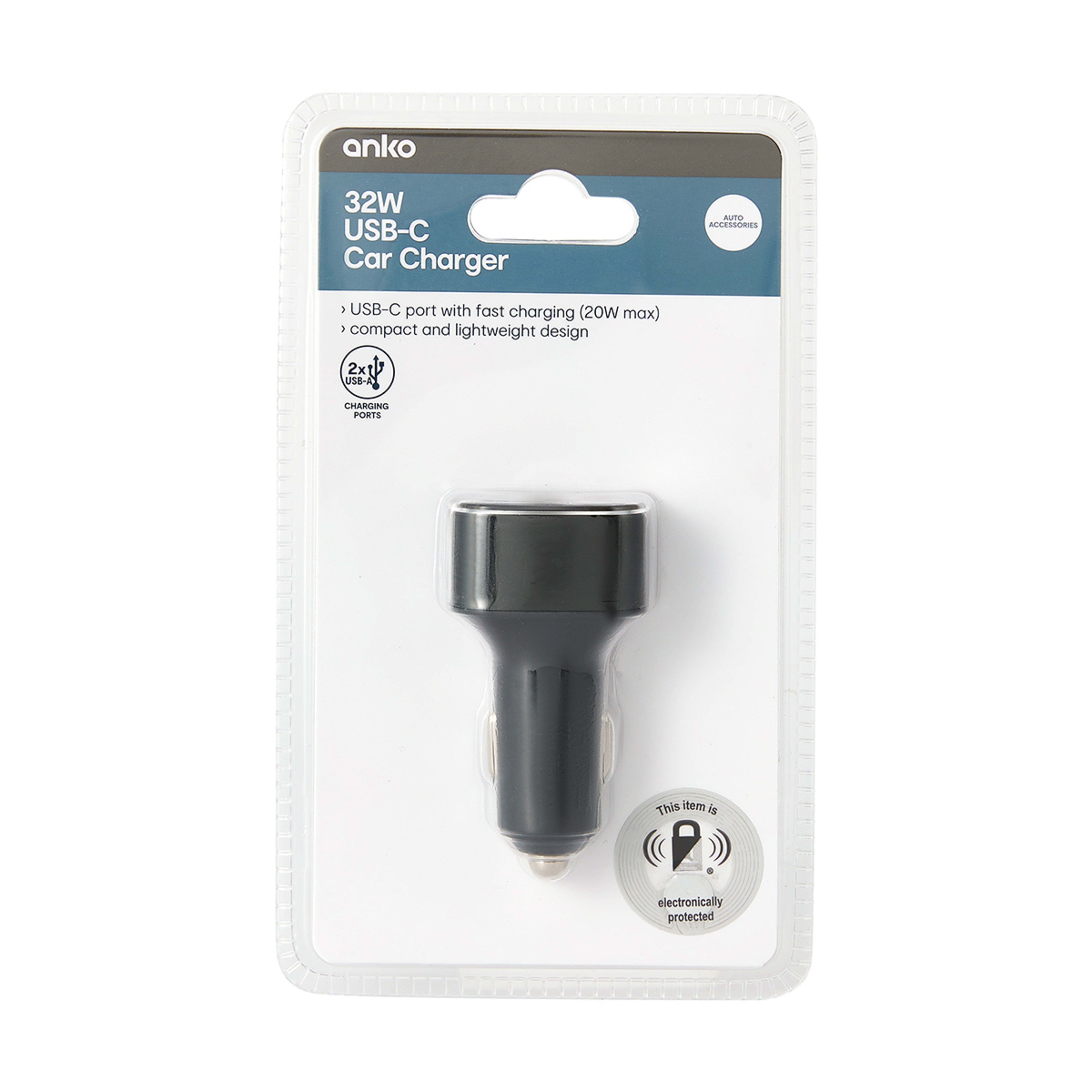 Car Charger with USB and USBC Black Kmart