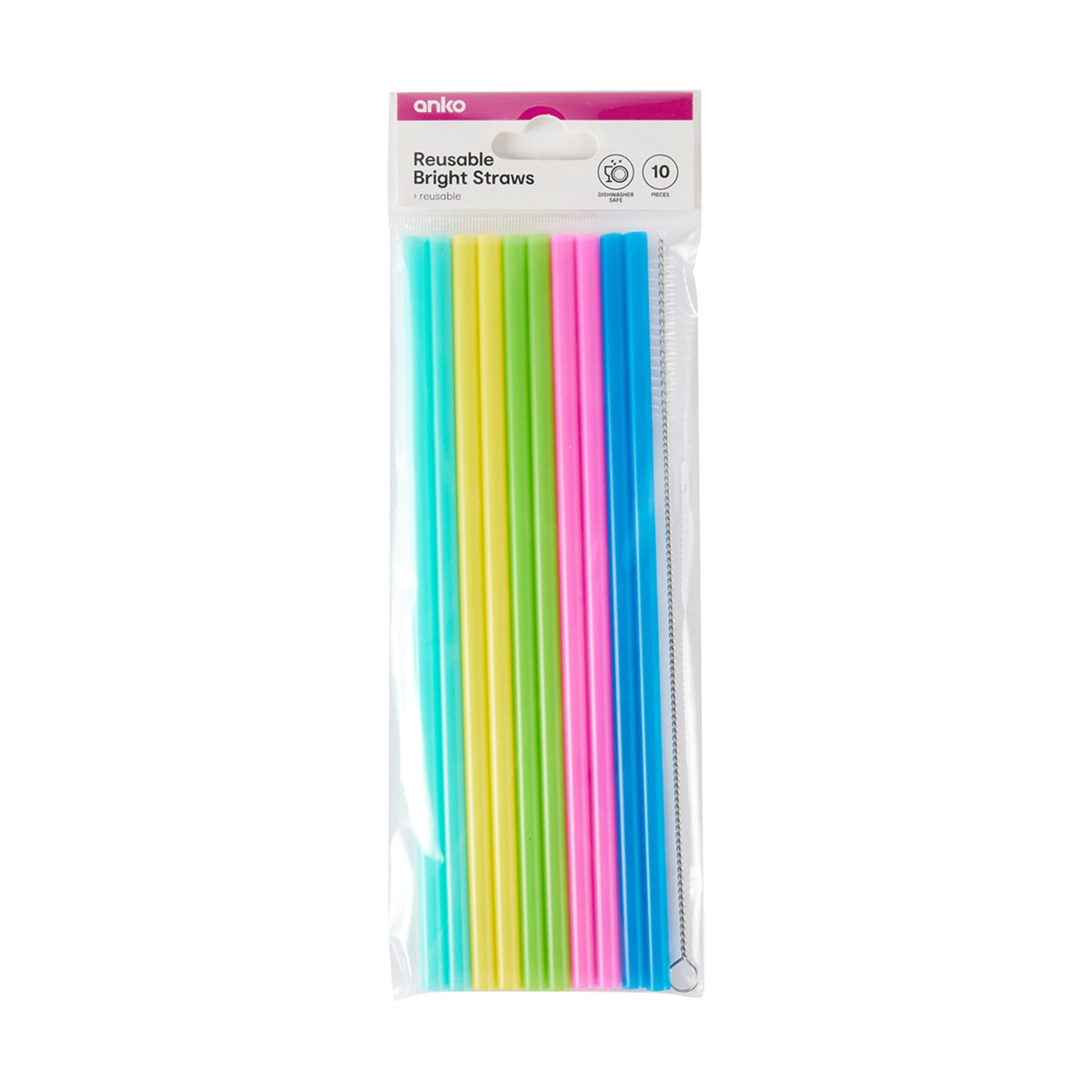 10 Piece Reusable Bright Straws Kmart