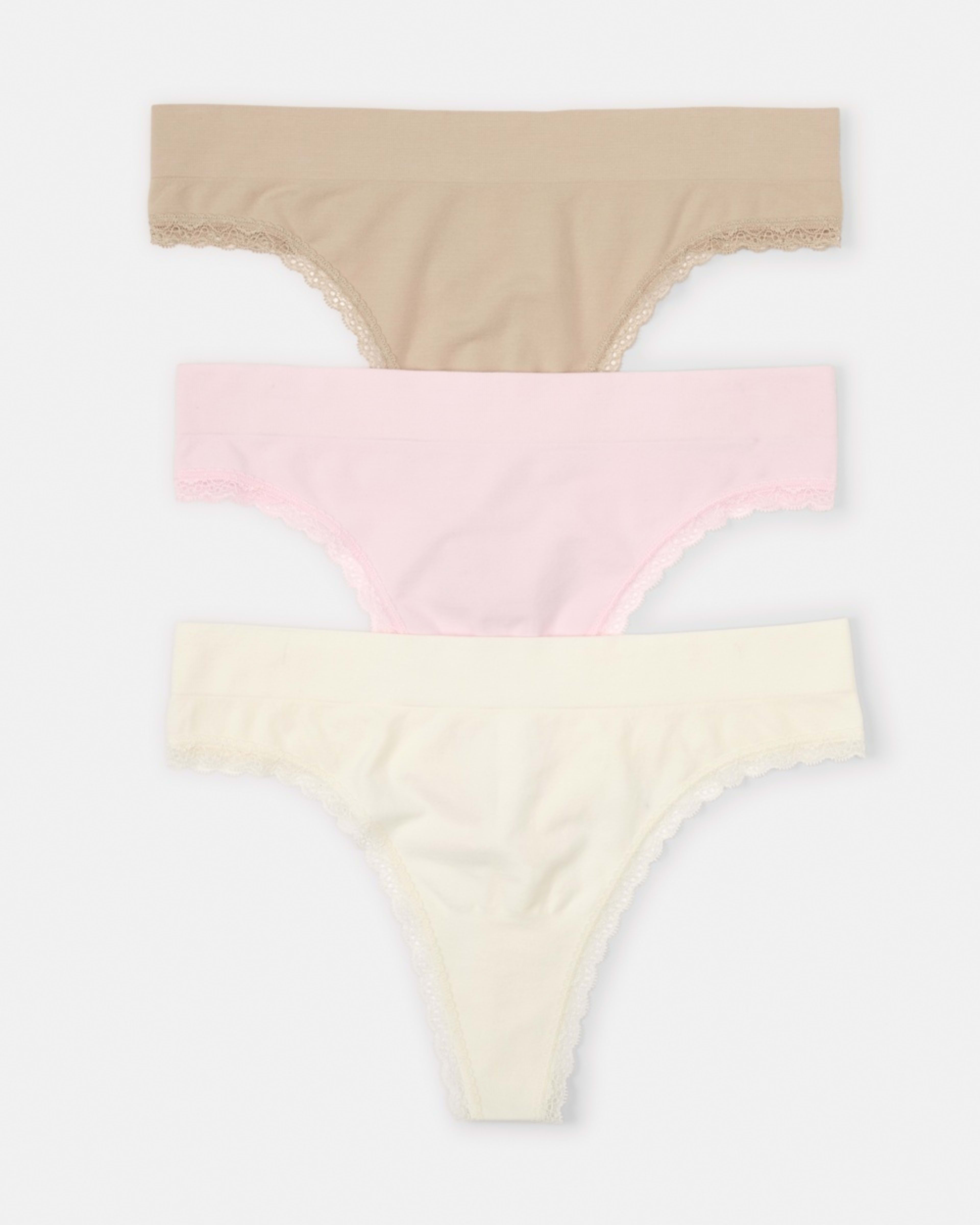 1 3 Pack Seamfree Bamboo Lace G-string Briefs PINK CHALK, WHISPER WHITE, LIGHT FAWN