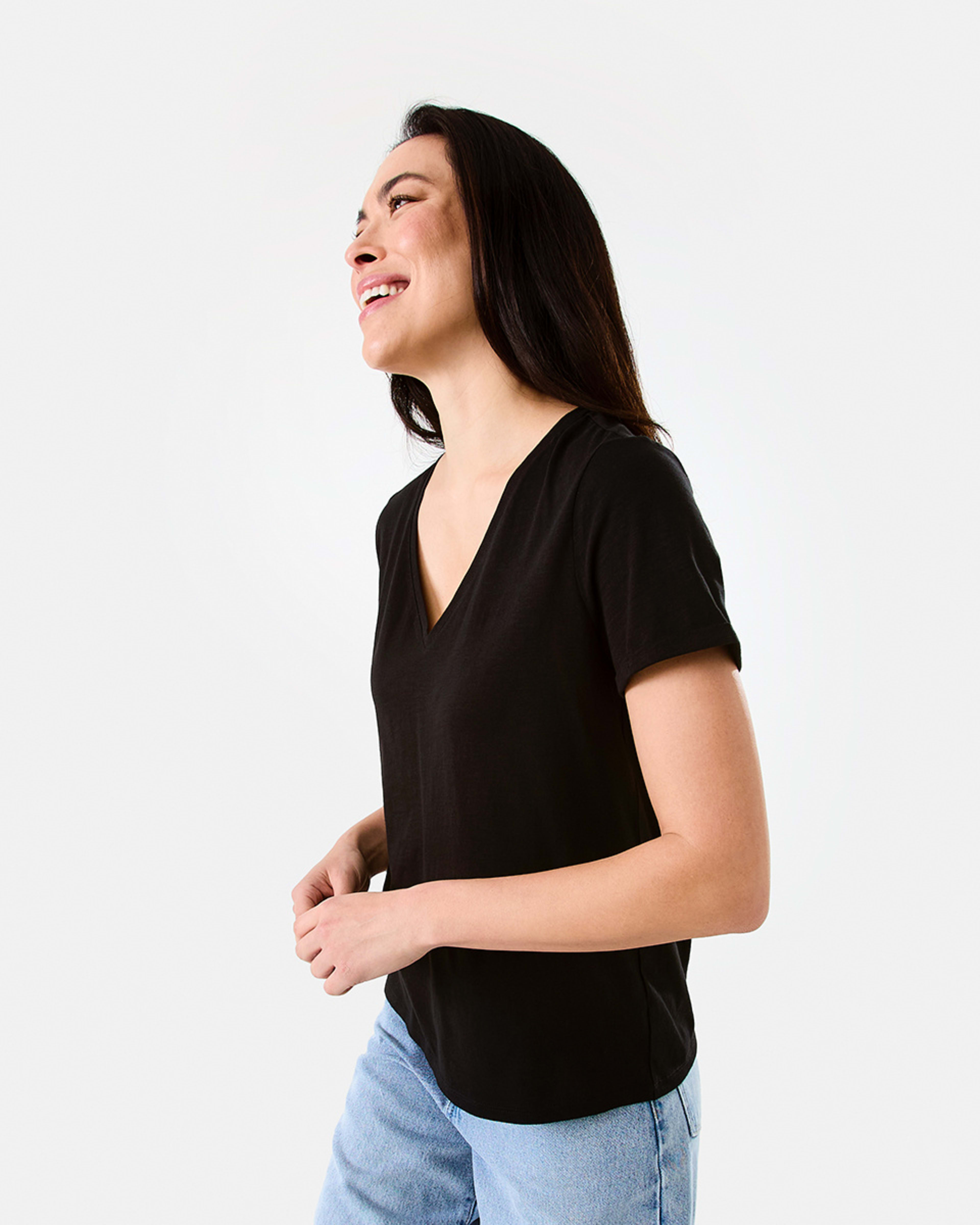 2 Short Sleeve Slub V-neck T-shirt Black, 2 of 5
