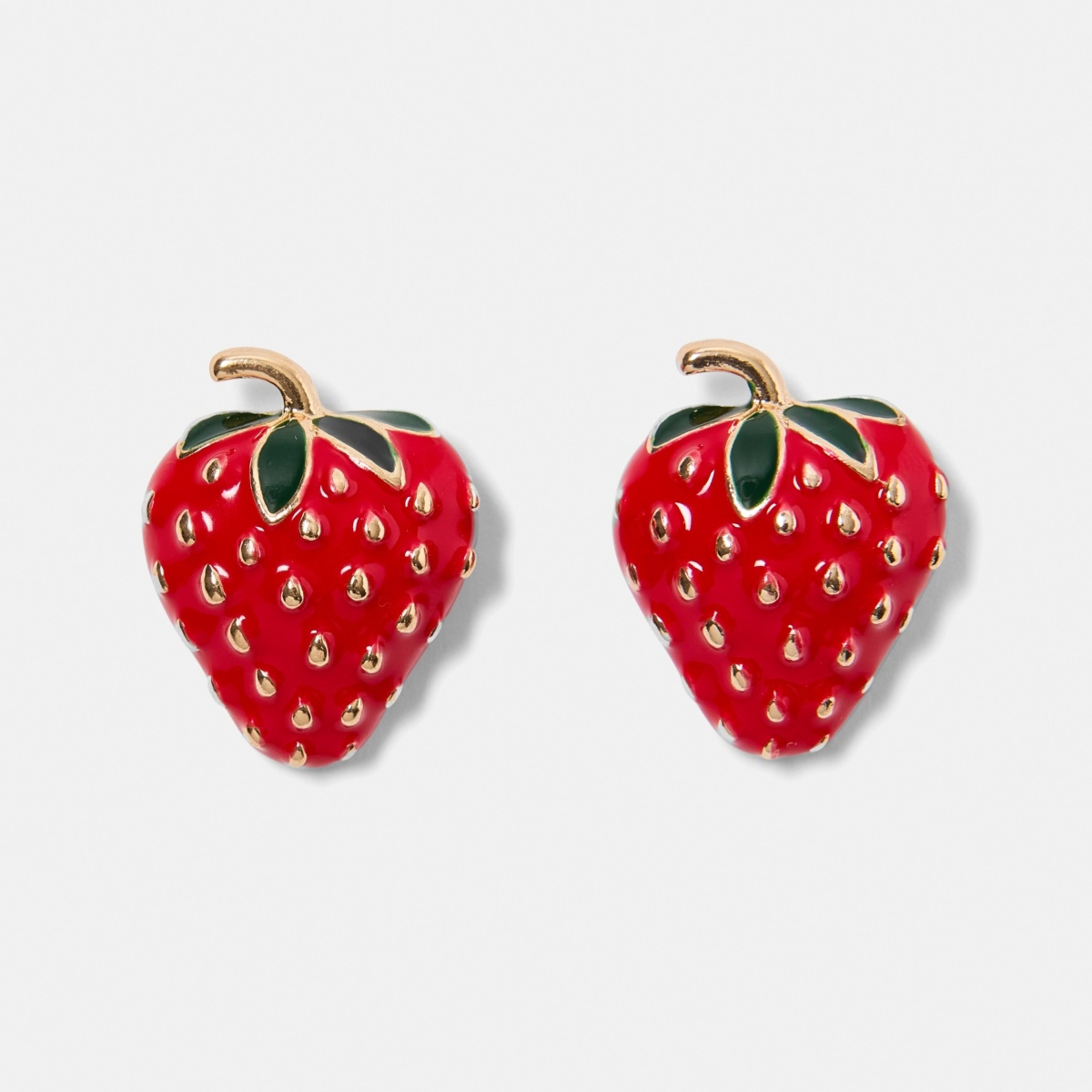 1 Strawberry Stud Earrings - Red, Green and Gold Tone
