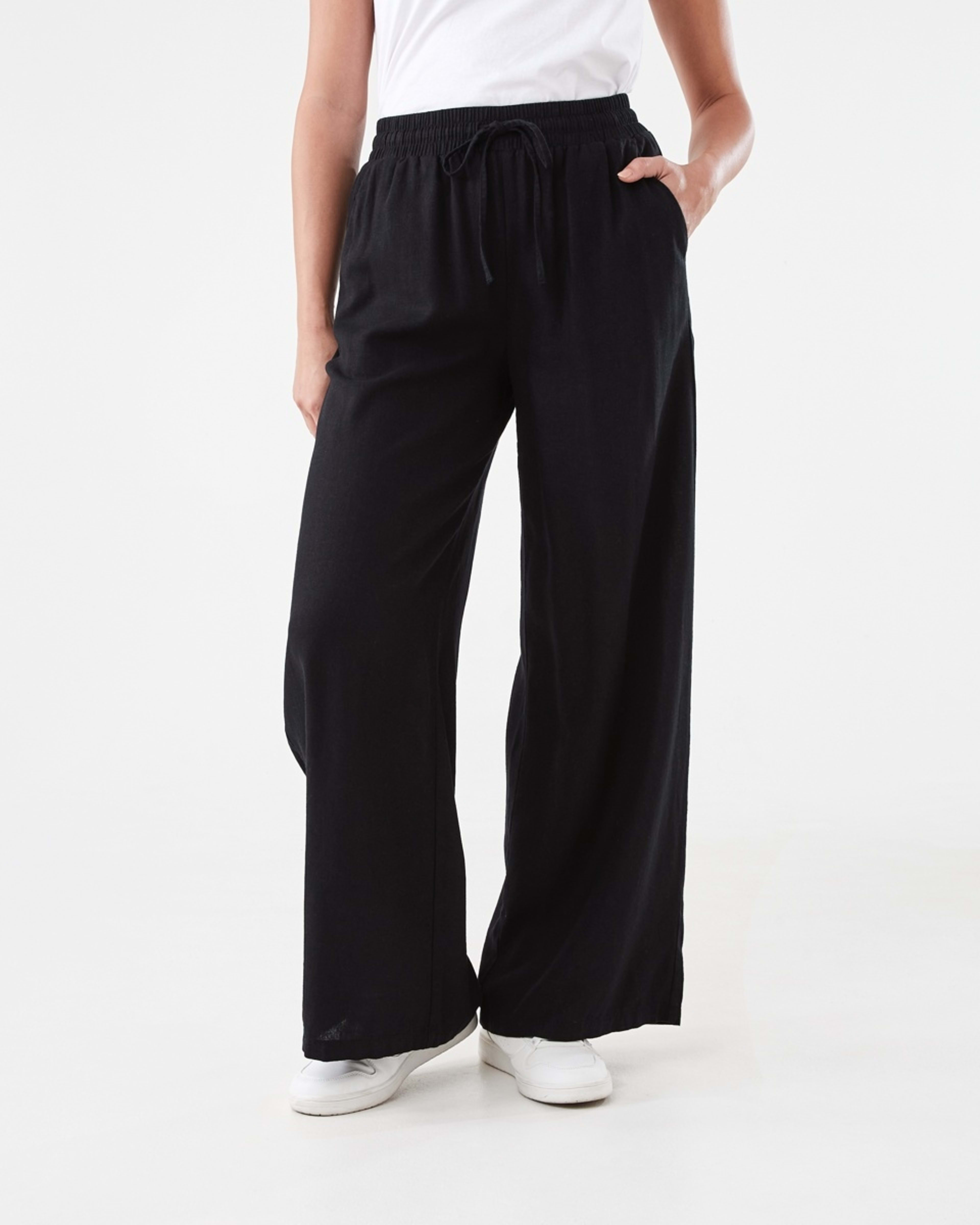 1 Linen Blend Wide Leg Pants BLACK