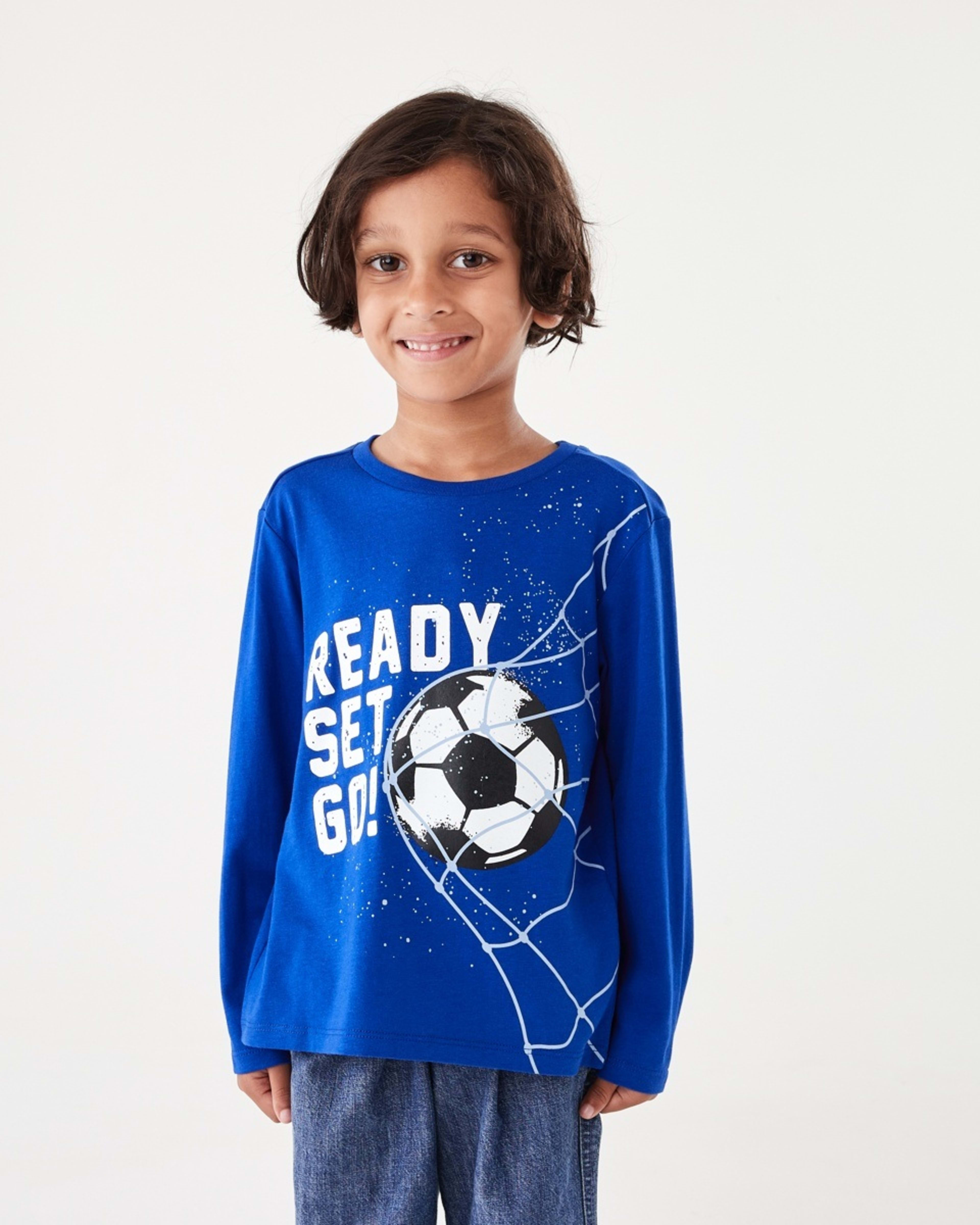 1 Long Sleeve Print T-shirt Blu Soccer, 1 of 7
