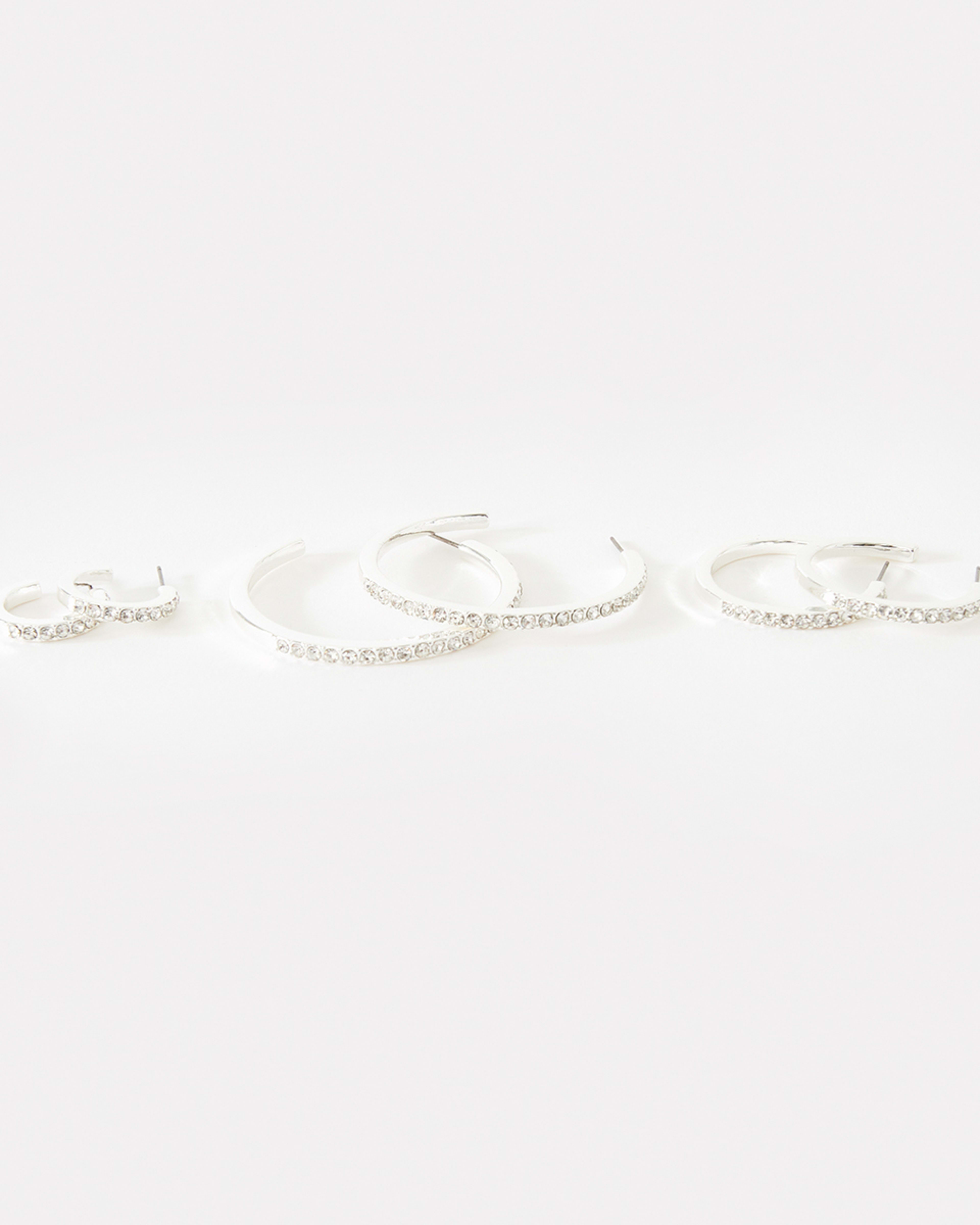 2 3 Pack Diamante Hoop Earrings - Silver Tone Silver, 2 of 5