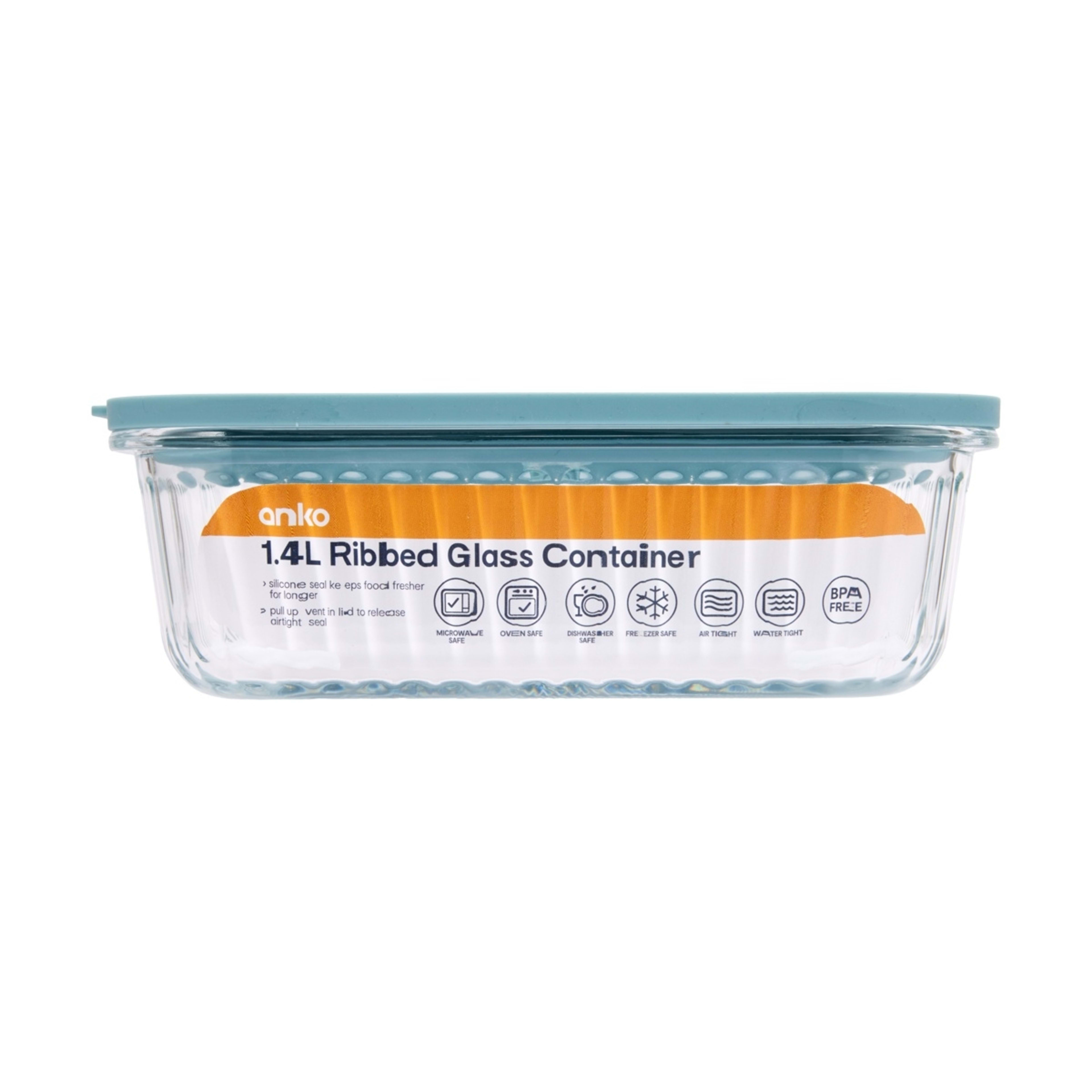 4 1.4L Ribbed Glass Container, 4 of 4