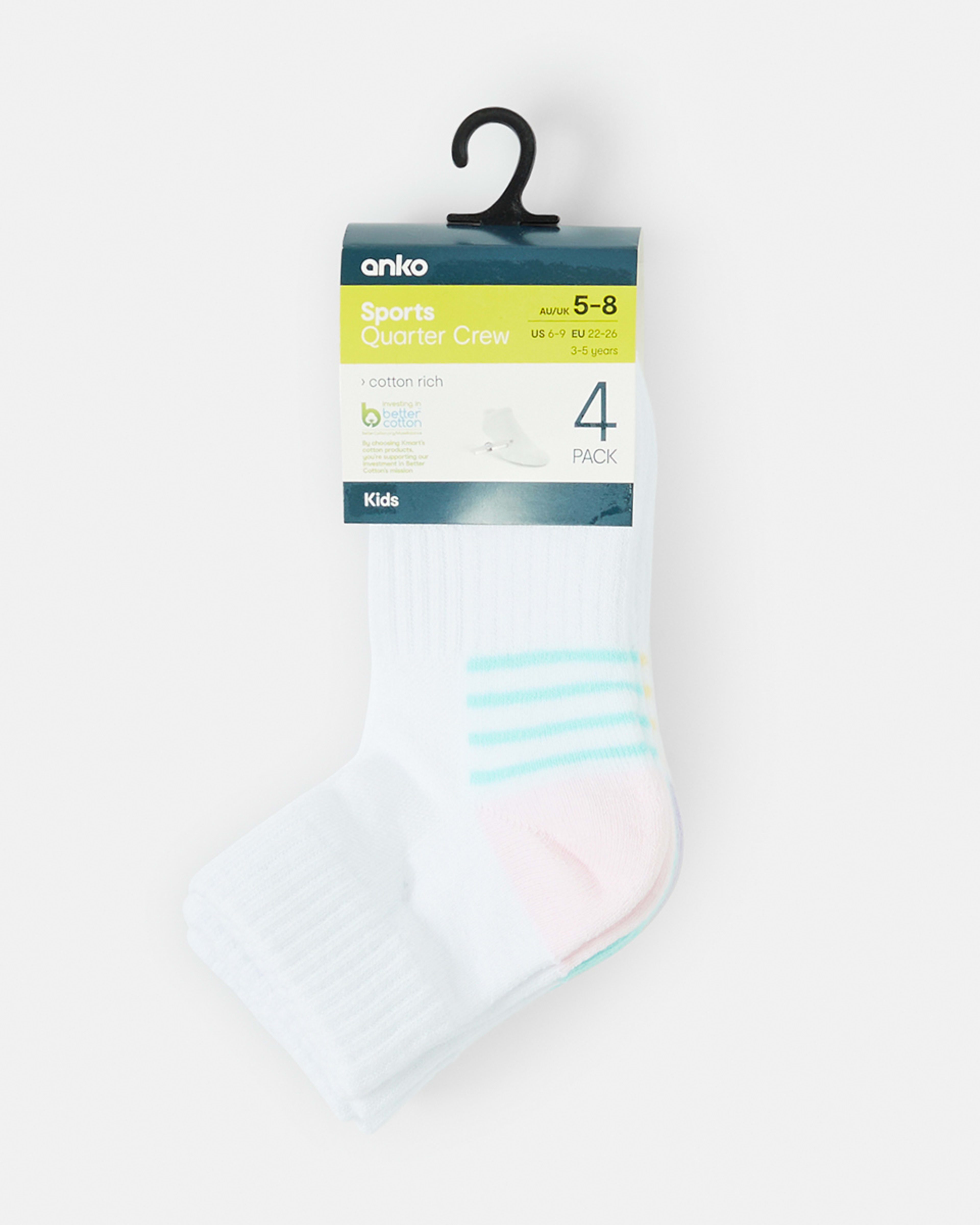 3 4 Pack Active Kids Quarter Crew Socks Pastel, 3 of 3