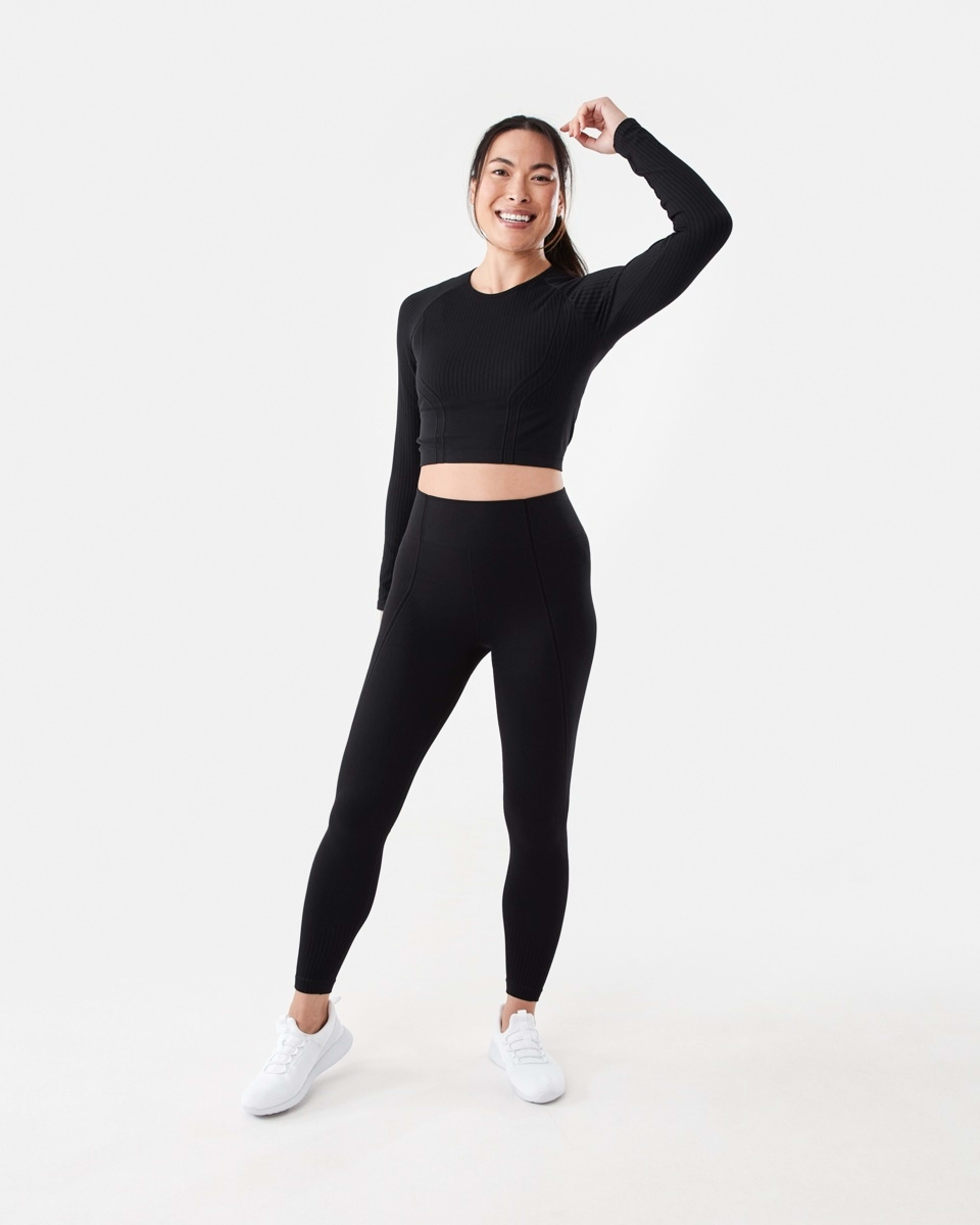 5 Active Womens Seamfree Ribbed Panel Leggings Black, 5 of 5