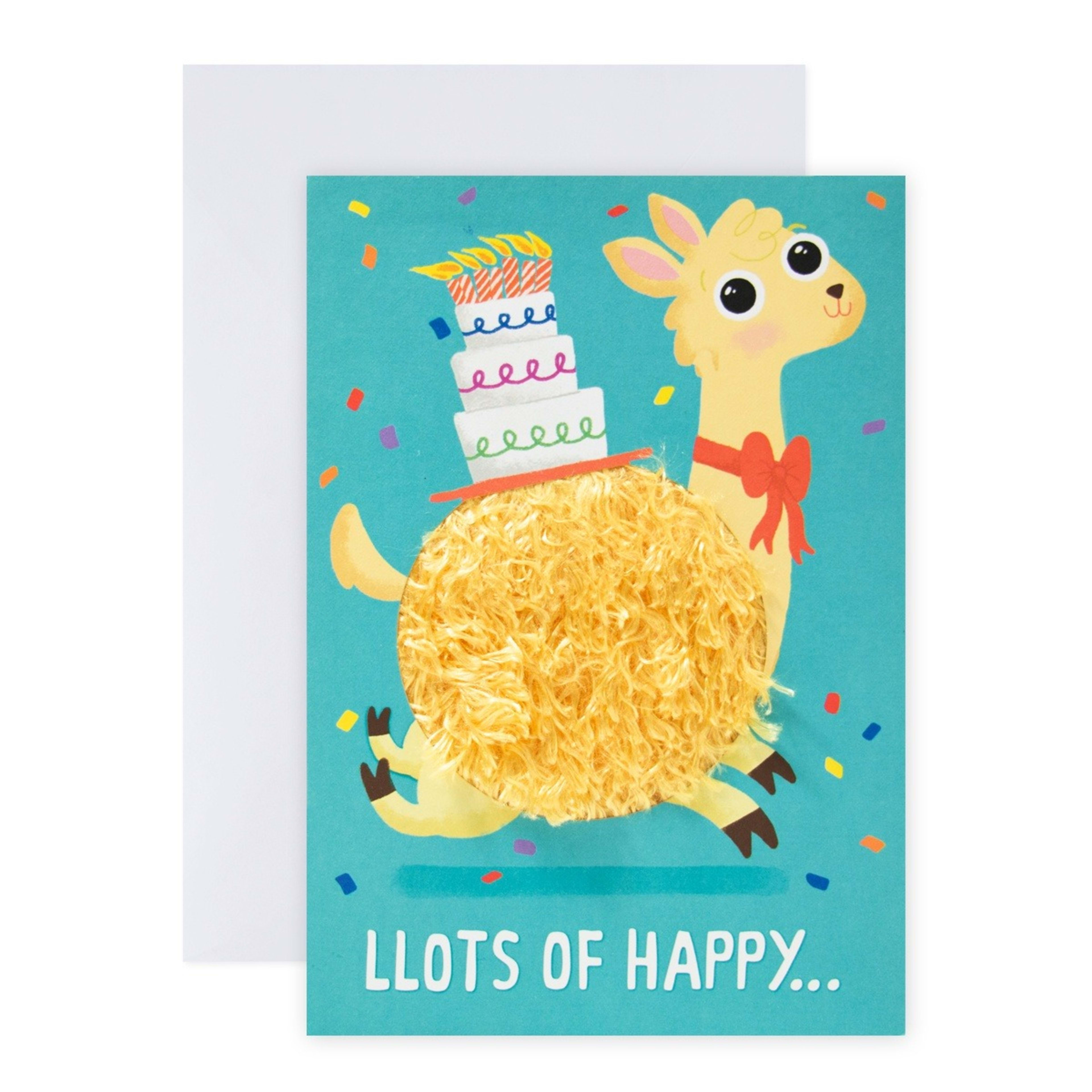 1 Hallmark Fuzzy Belly Llama Birthday Card - Llots of Happy