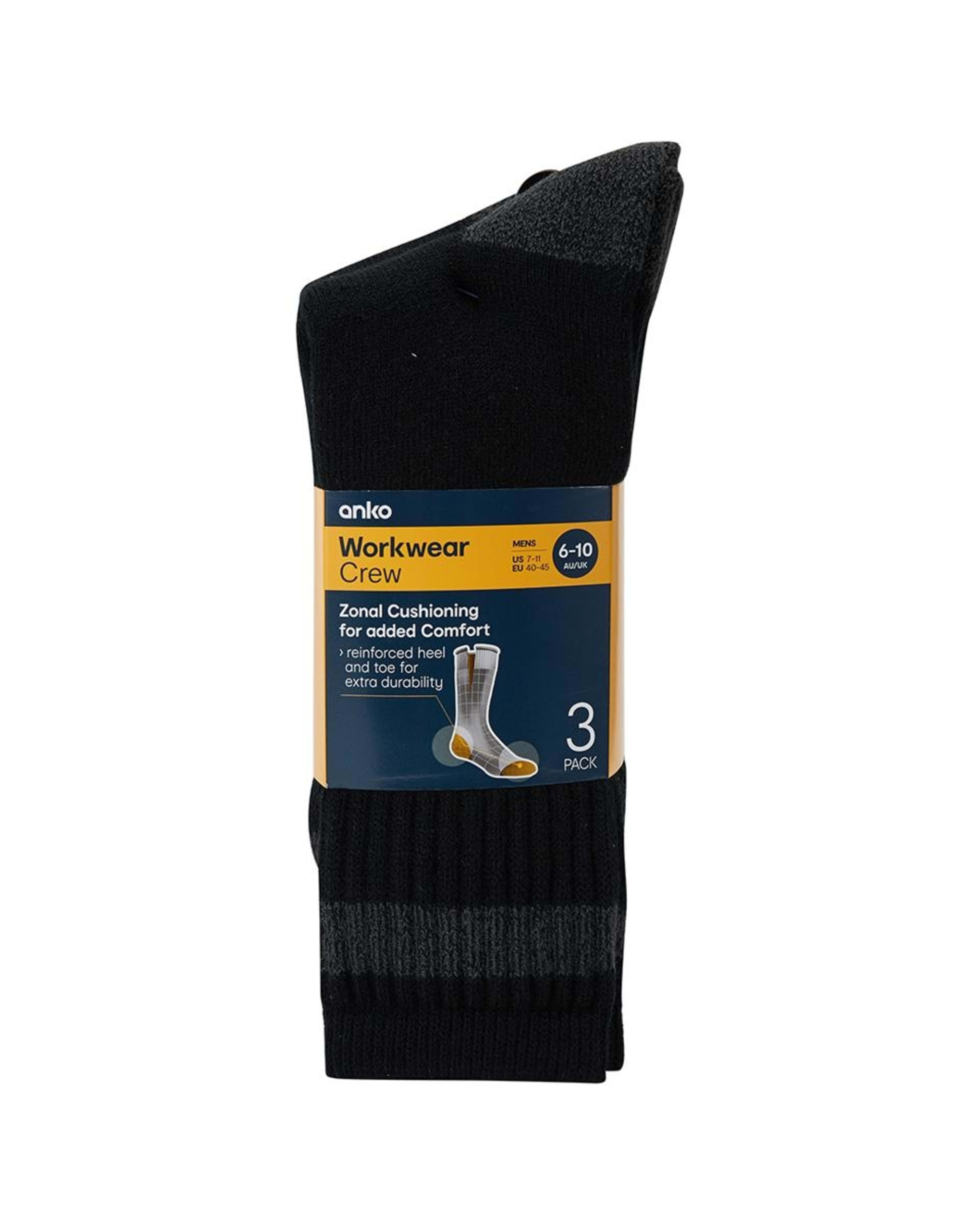3 3 Pack Heavy Duty Work Socks BLACK CHARCOAL, 3 of 3