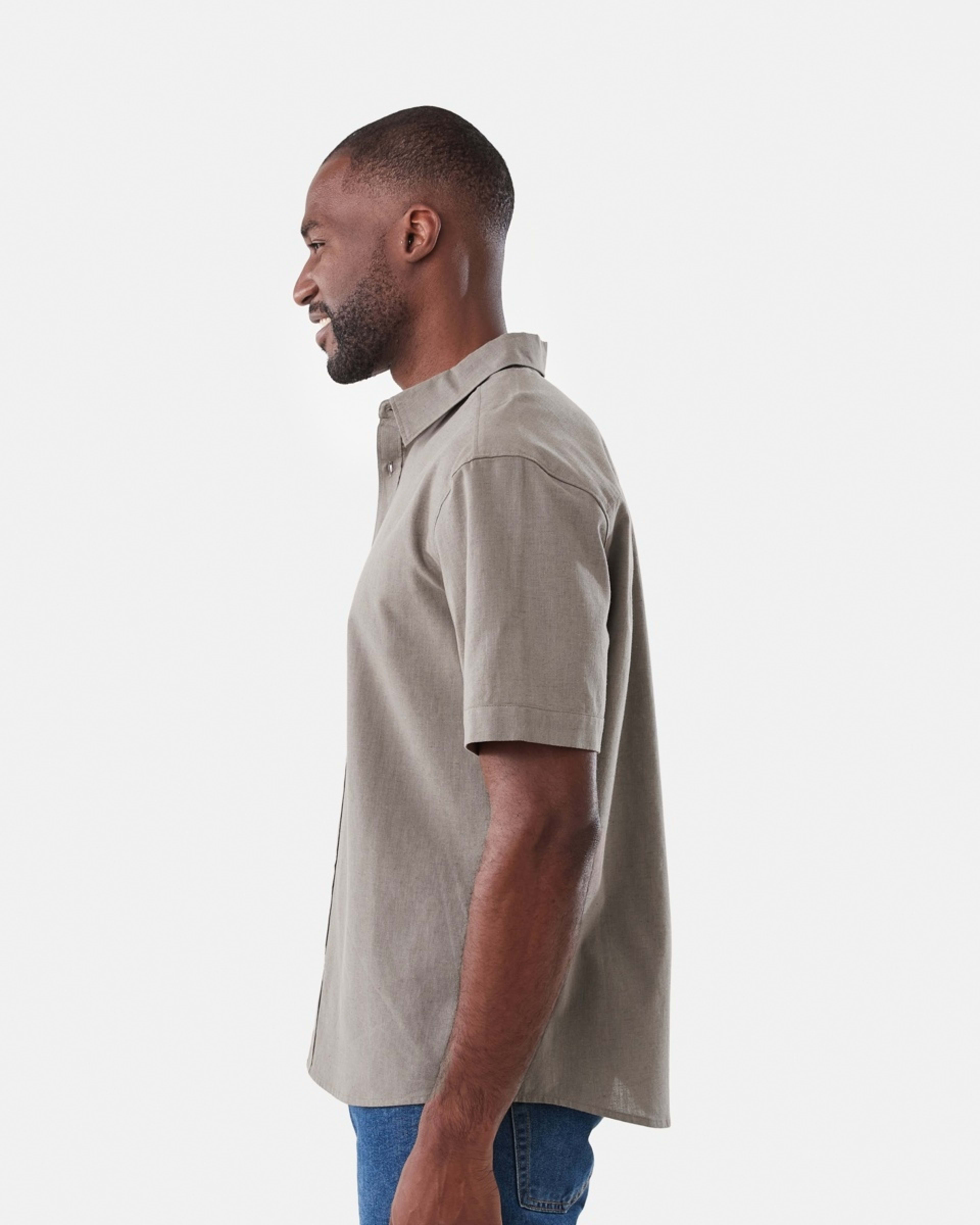 2 Short Sleeve Cotton Linen Shirt EAGLE BROWN, 2 of 5