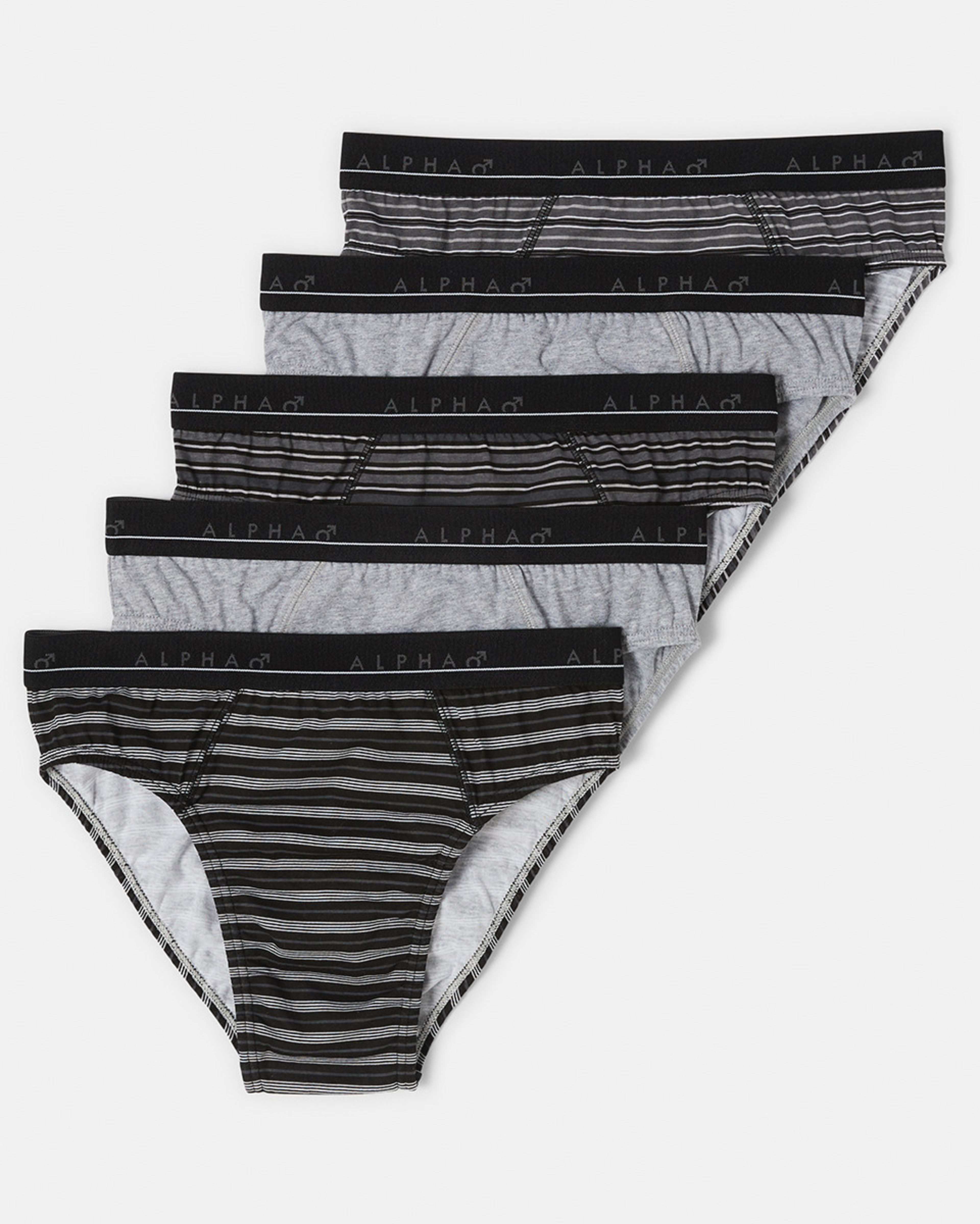 1 5 Pack Alpha Attached Elastic Hipster Briefs Blkgrystrp, 1 of 10