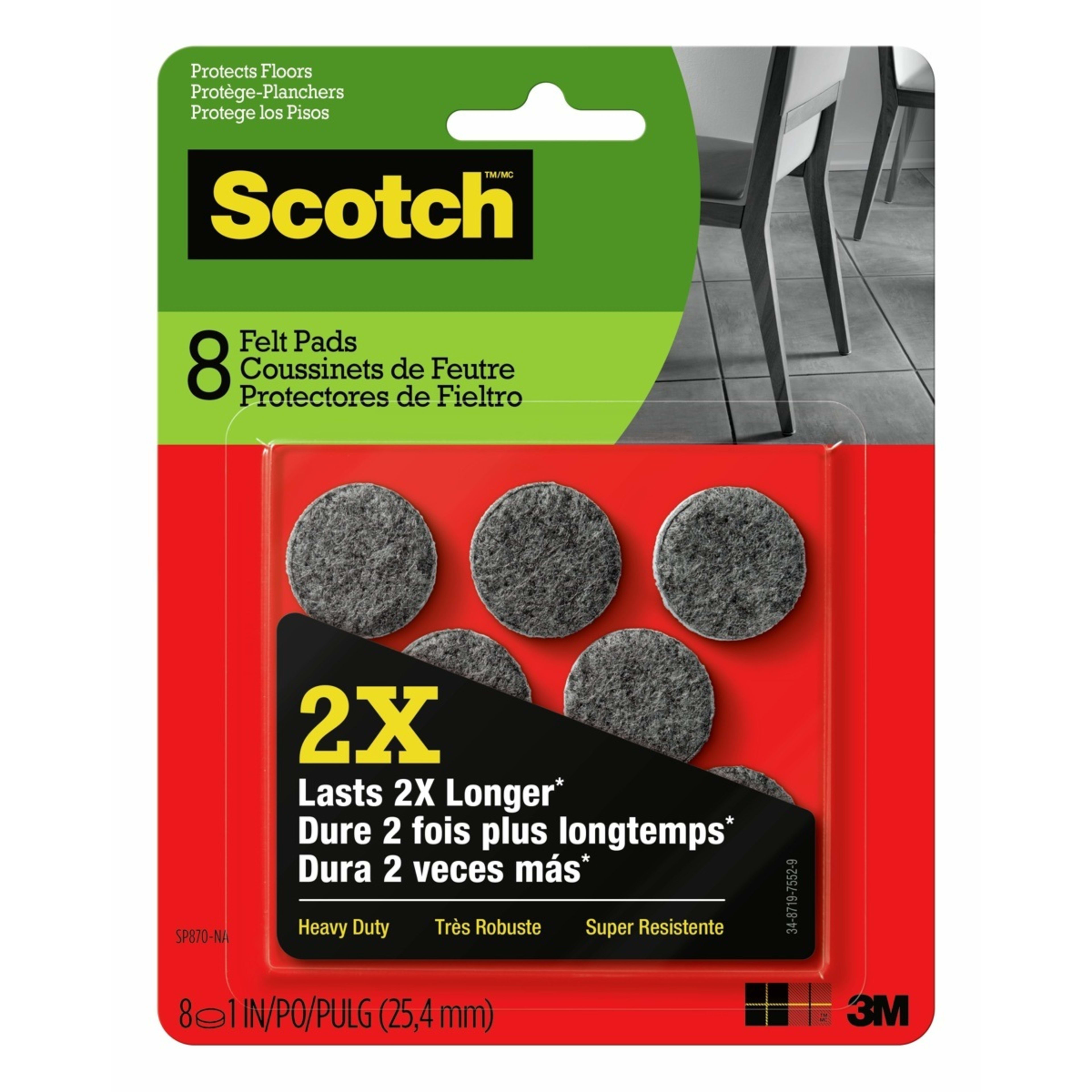 1 8 Pack 2.5cm 3M Scotch Heavy Duty Felt Pads
