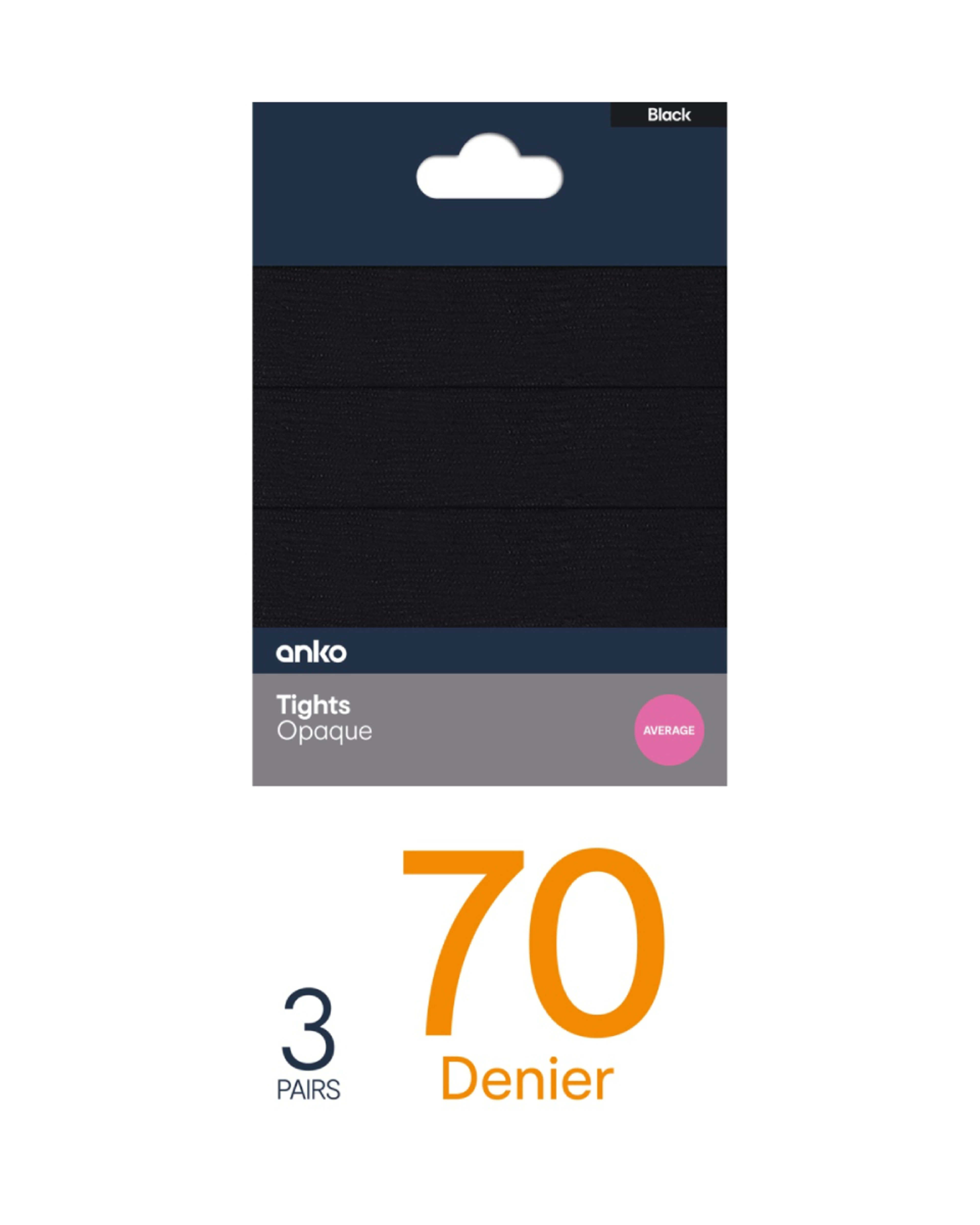 3 3 Pack 70 Denier Opaque Tights Black, 3 of 3
