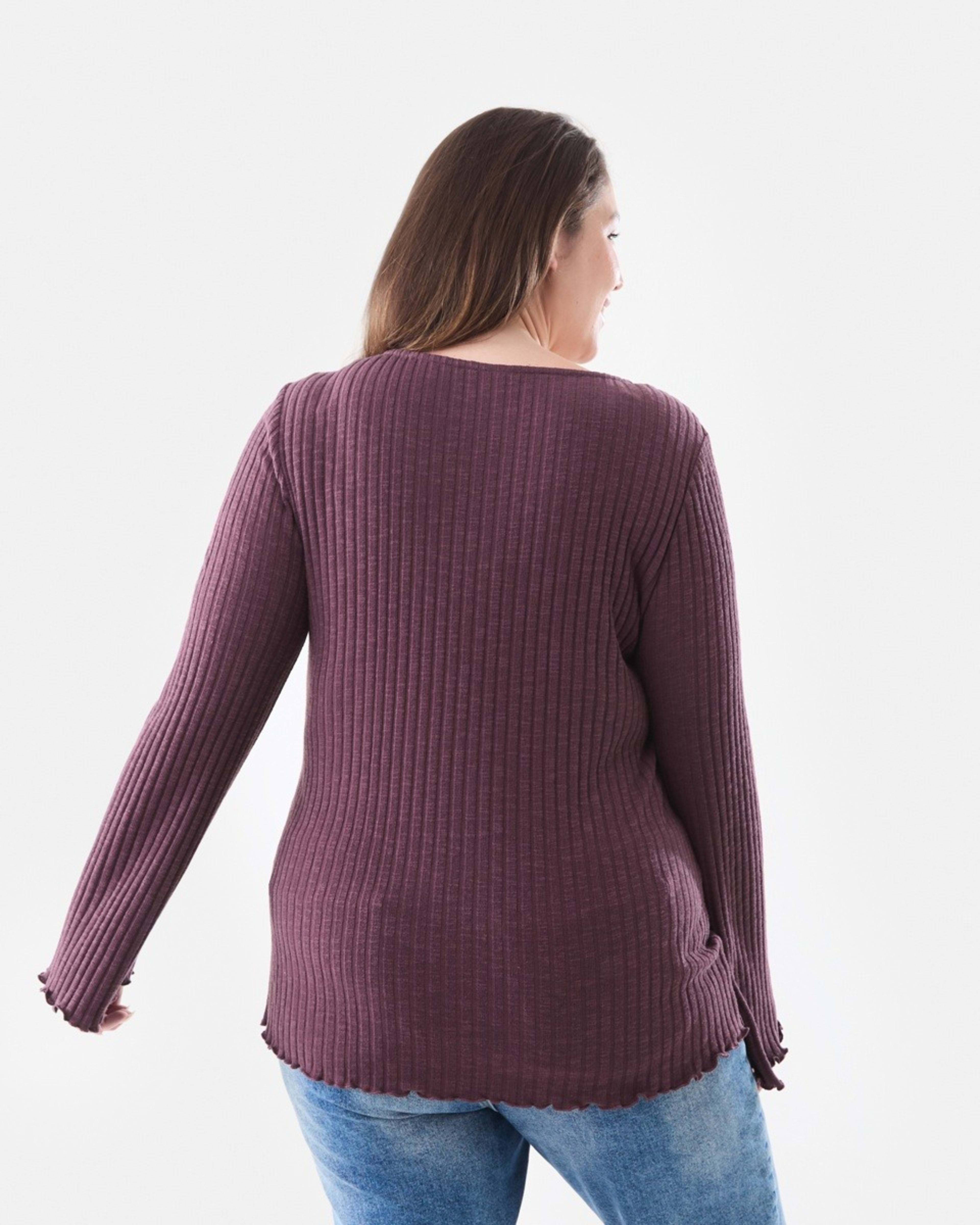 3 Curve Long Sleeve V-Neck Rib Top Crushed Berry, 3 of 5