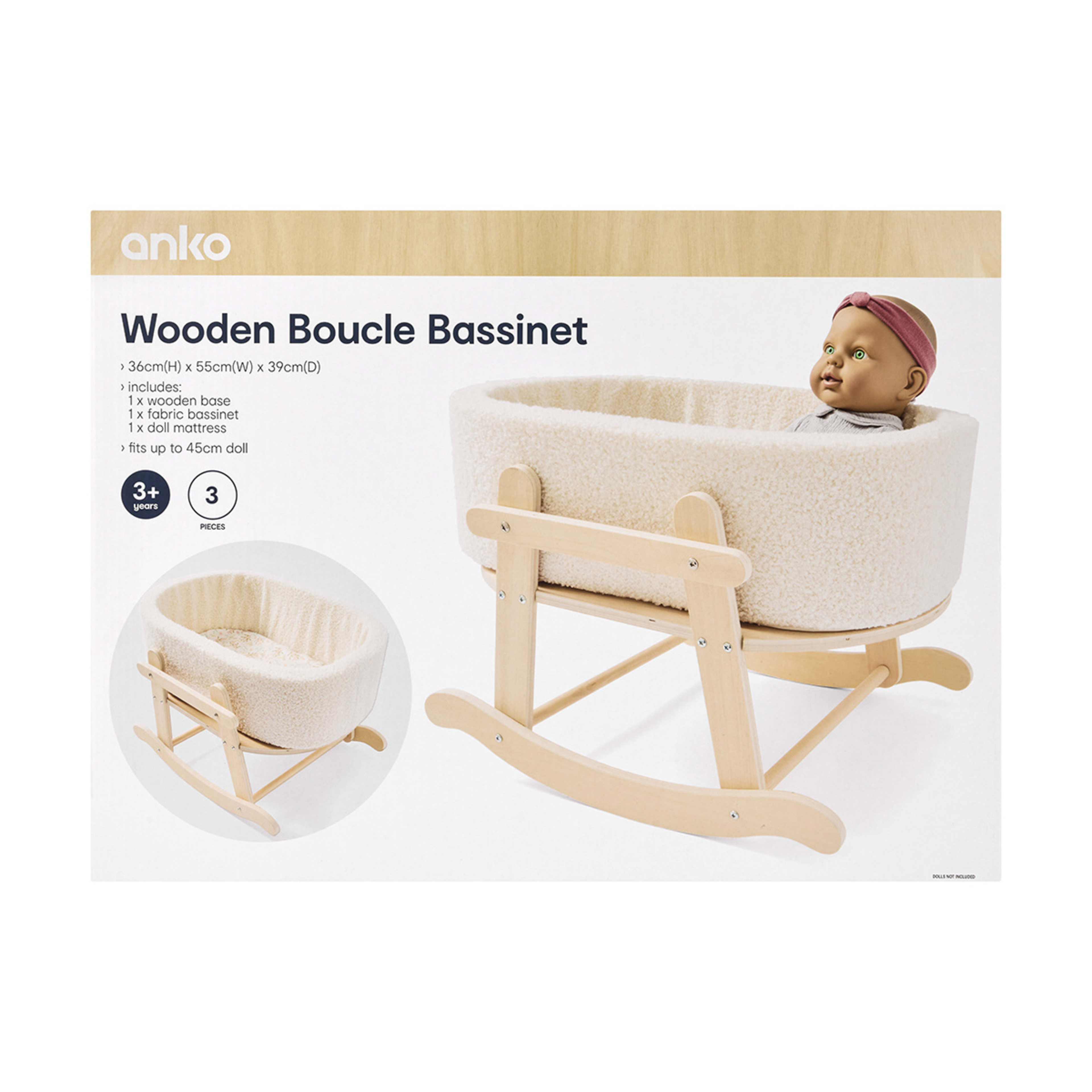 9 3 Piece Wooden Boucle Bassinet, 9 of 9