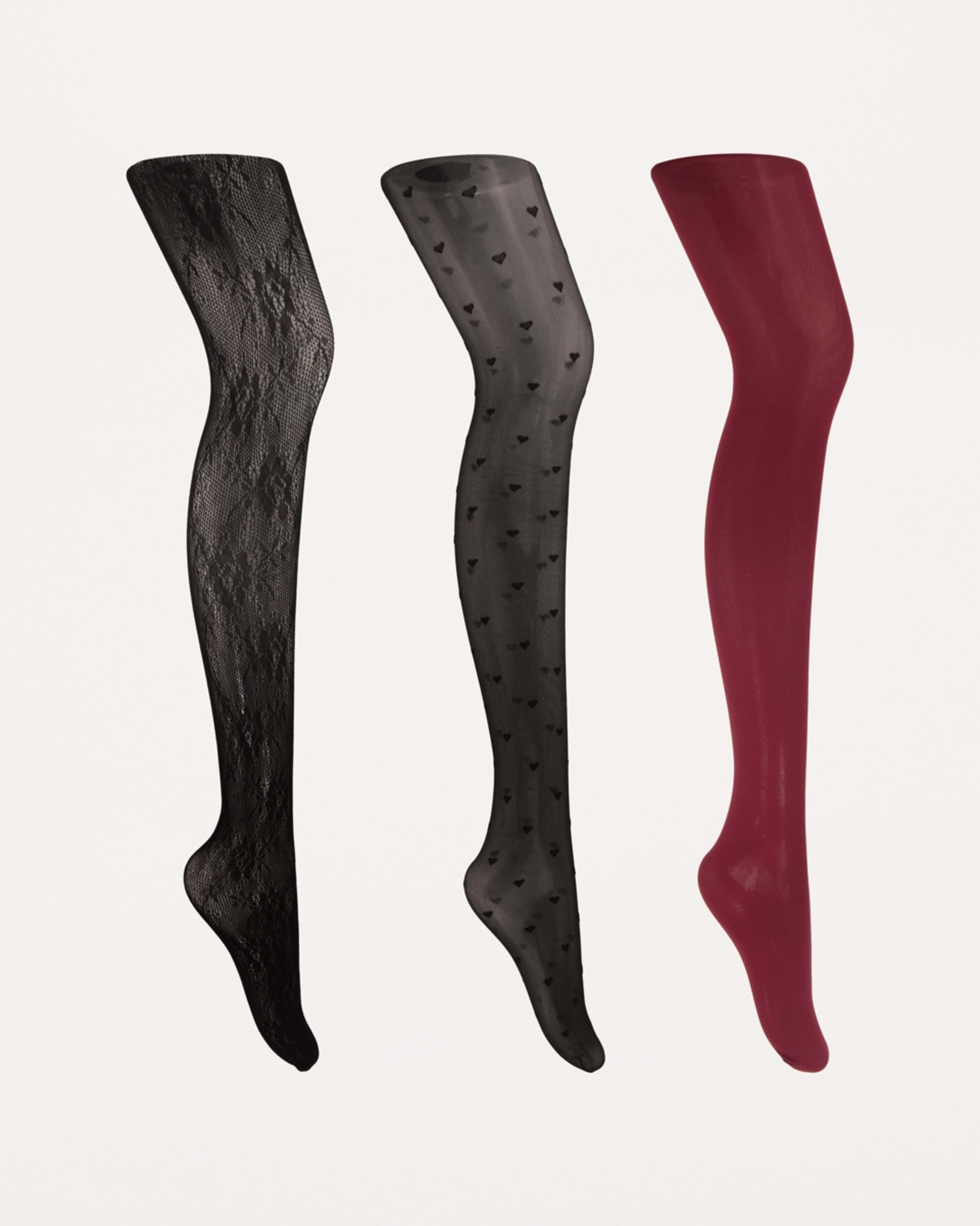 1 3 Pack Fashion Tights HEART, FLORAL, BURGUNDY