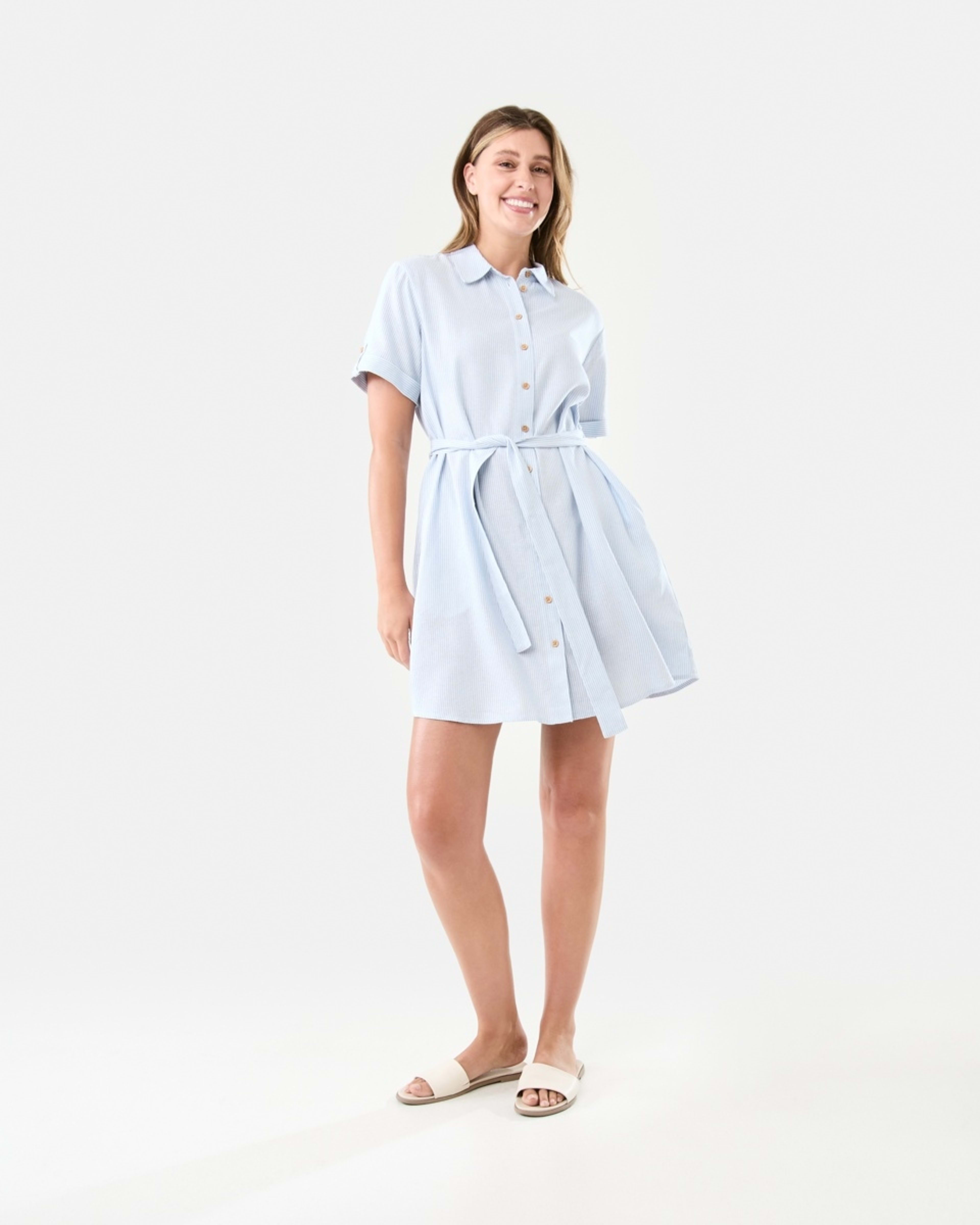 8 Short Sleeve Button Front Shirt Mini Dress Lia Stripe, 8 of 8