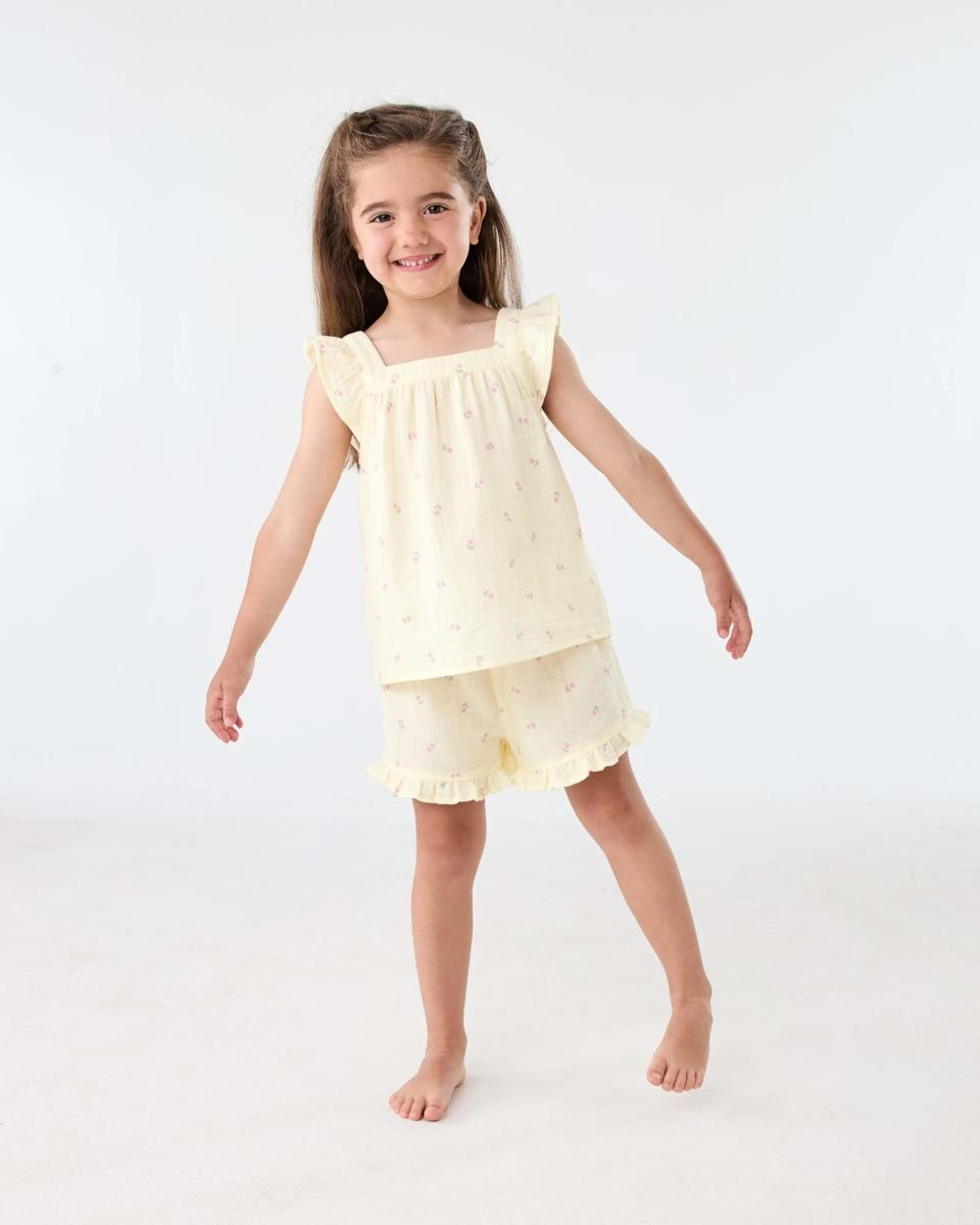 1 Short Sleeve Woven Frill Pyjama Set Ylw Tulip, 1 of 5