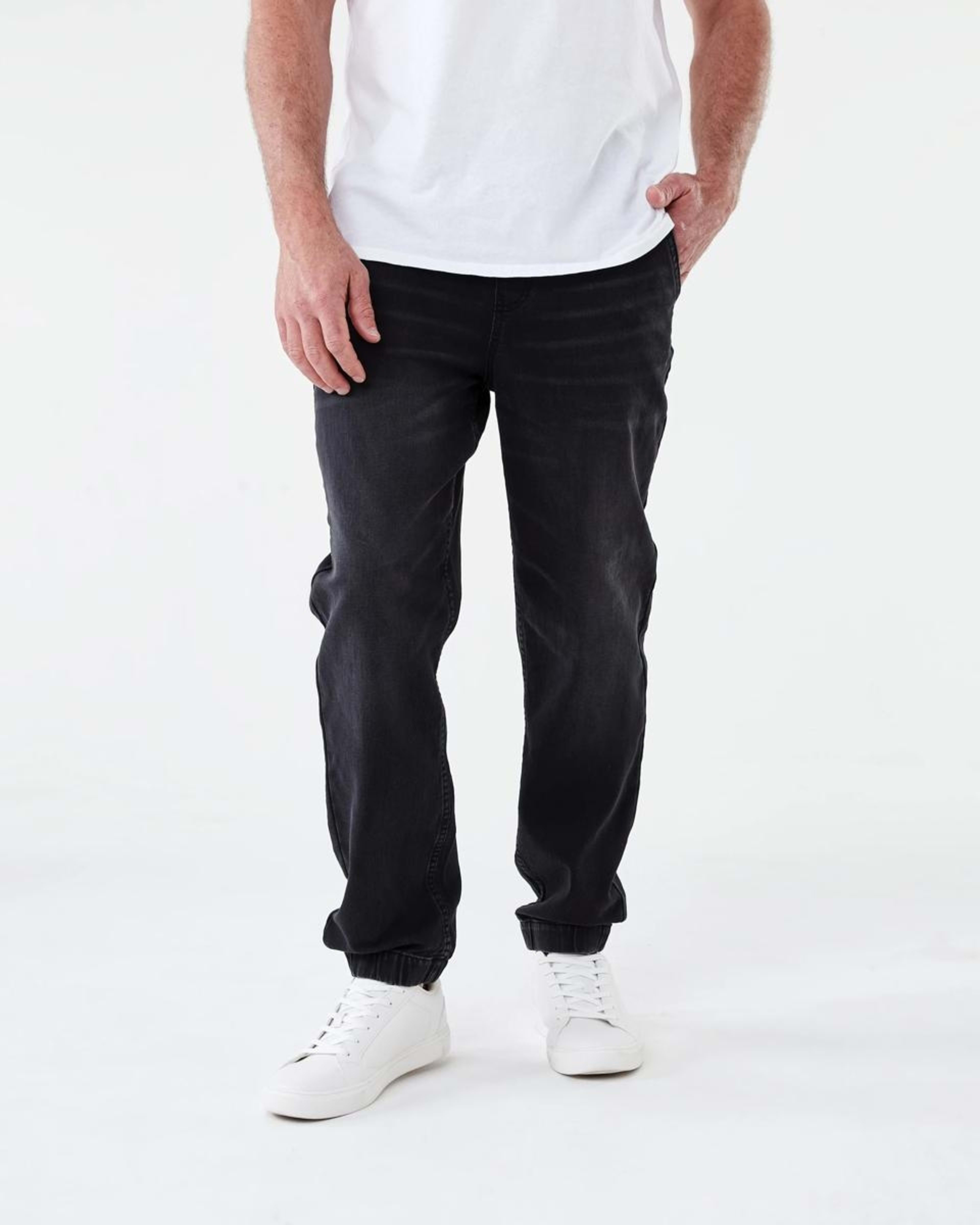1 Cuffed Denim Joggers Black Wash, 1 of 5