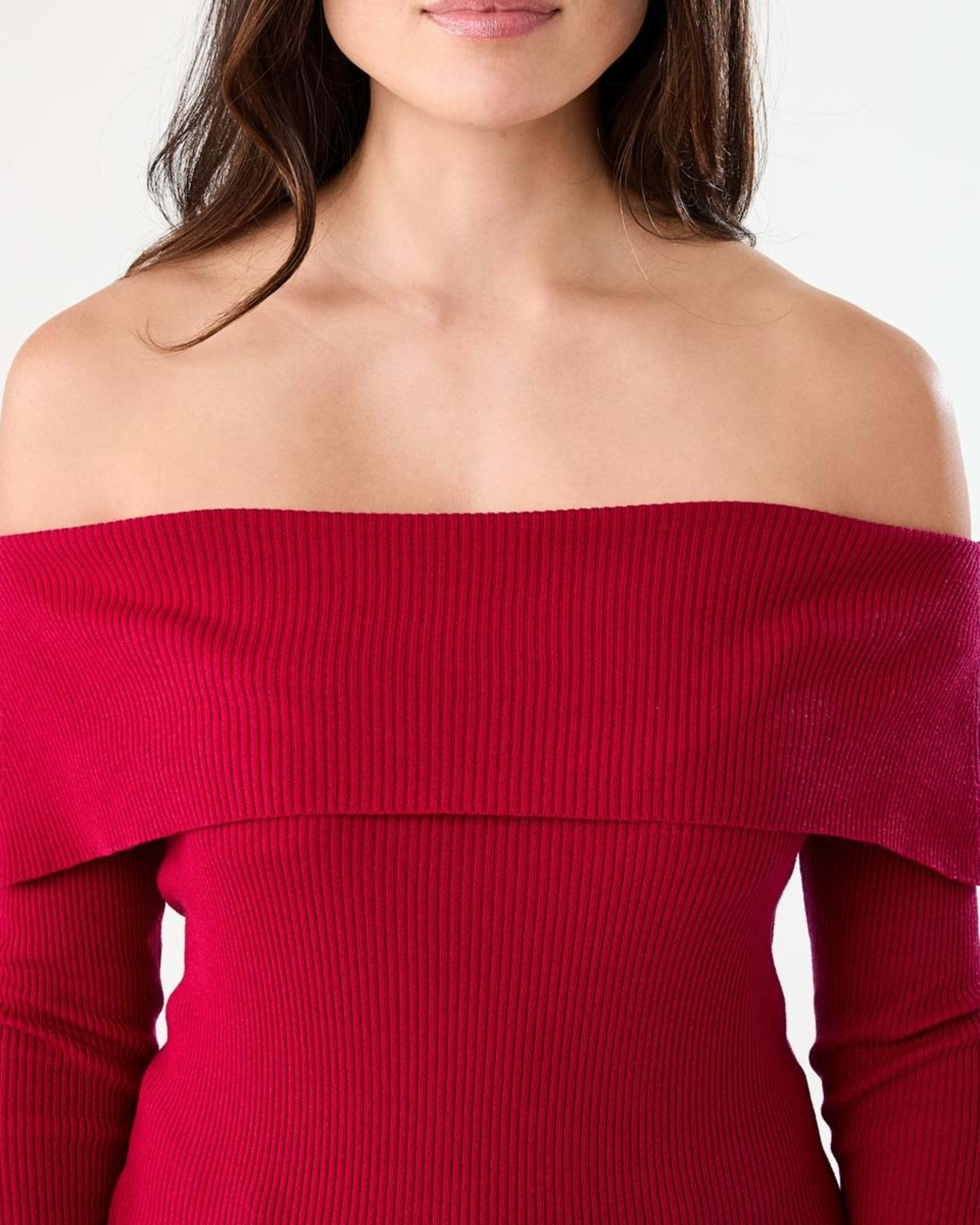 5 Long Sleeve Off Shoulder Top Cherry Red, 5 of 6