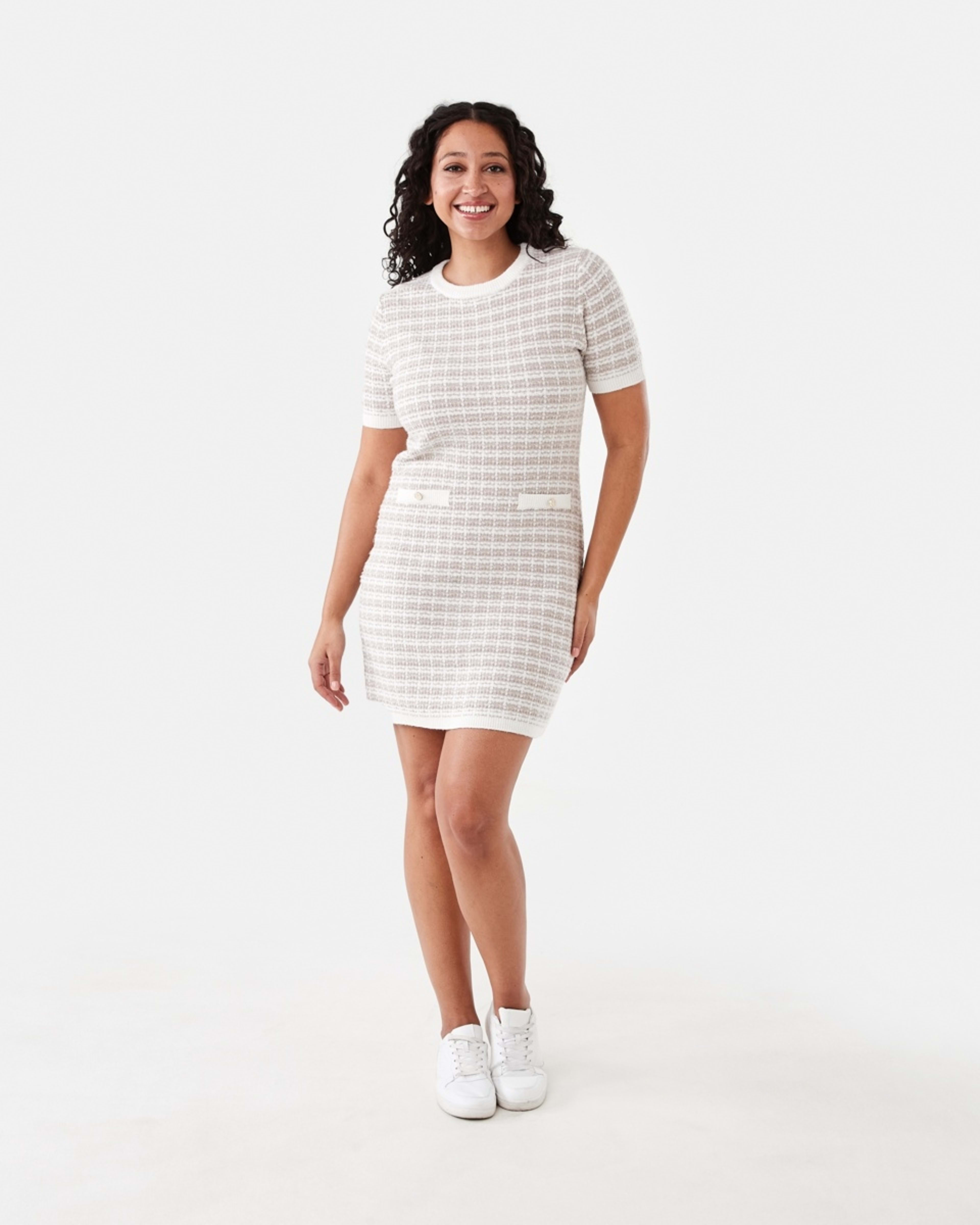 7 Short Sleeve Textured Knit Mini Dress Wht Blend, 7 of 7