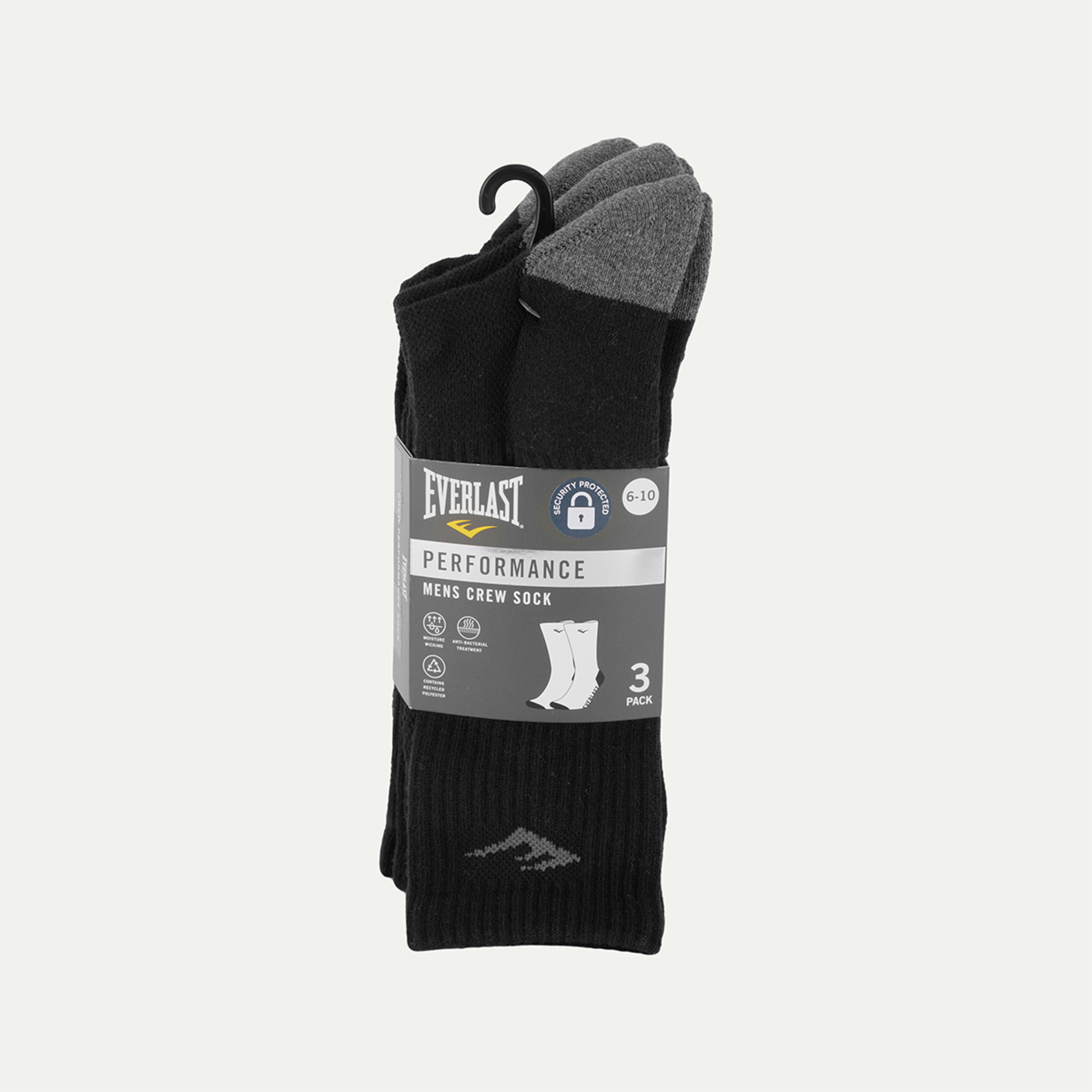 3 3 Pack Everlast Mens Crew Socks Everlast Black, Grey Marle, 3 of 3