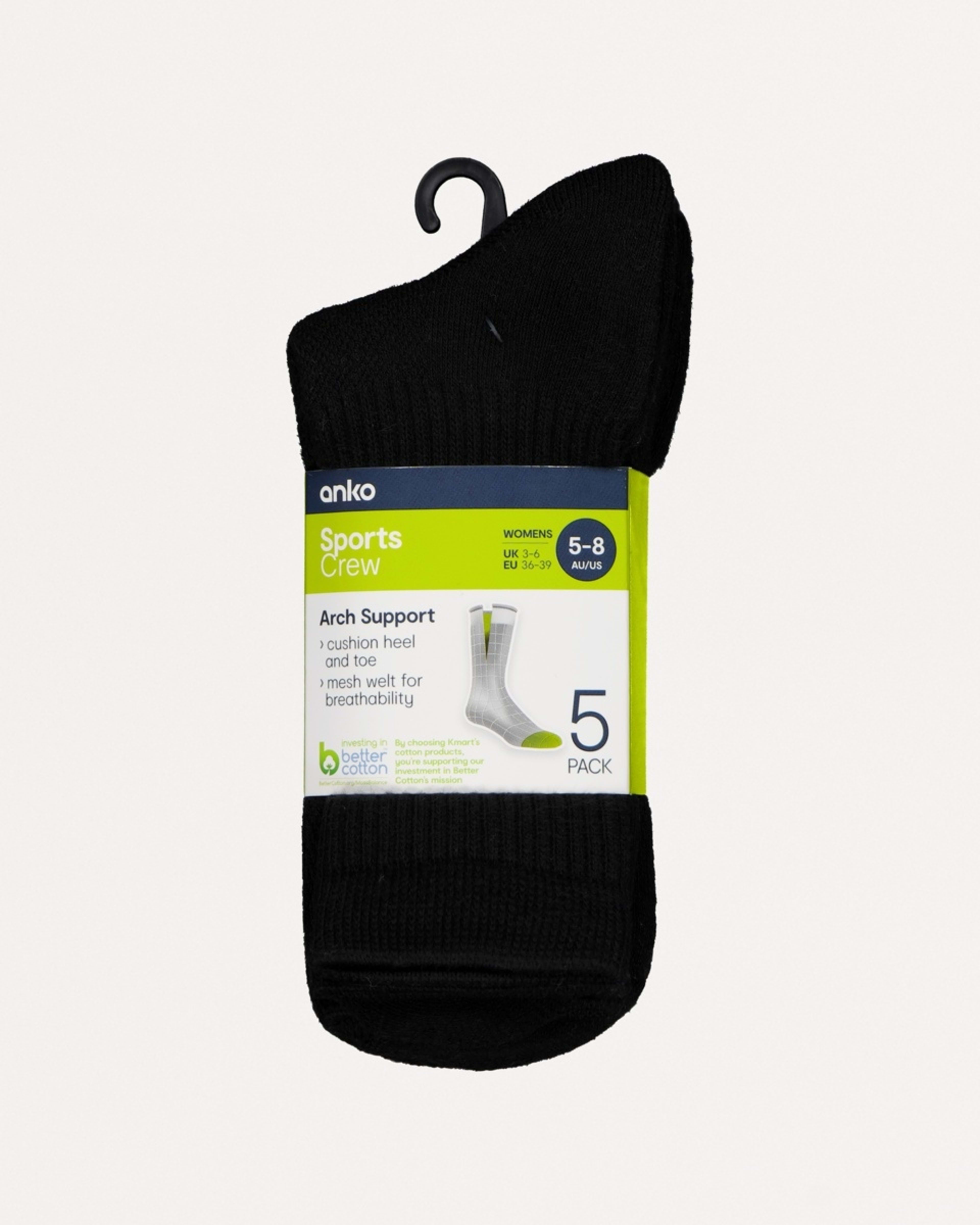 3 5 Pack Full Terry Crew Sports Socks BLACK, 3 of 3