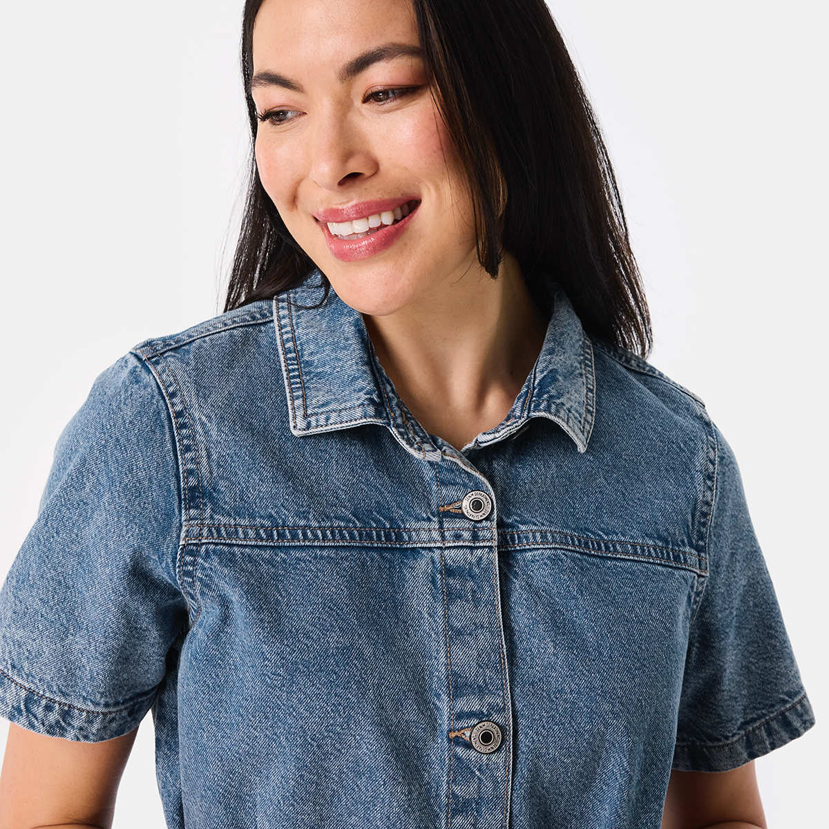 Short Sleeve Denim Button Front Mini Dress - Kmart