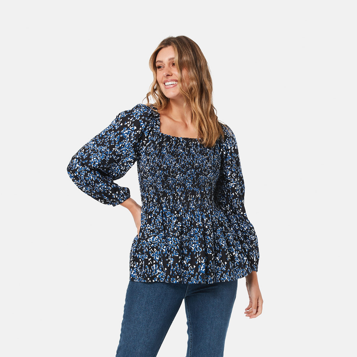 Long Sleeve Shirred Bodice Top - Kmart