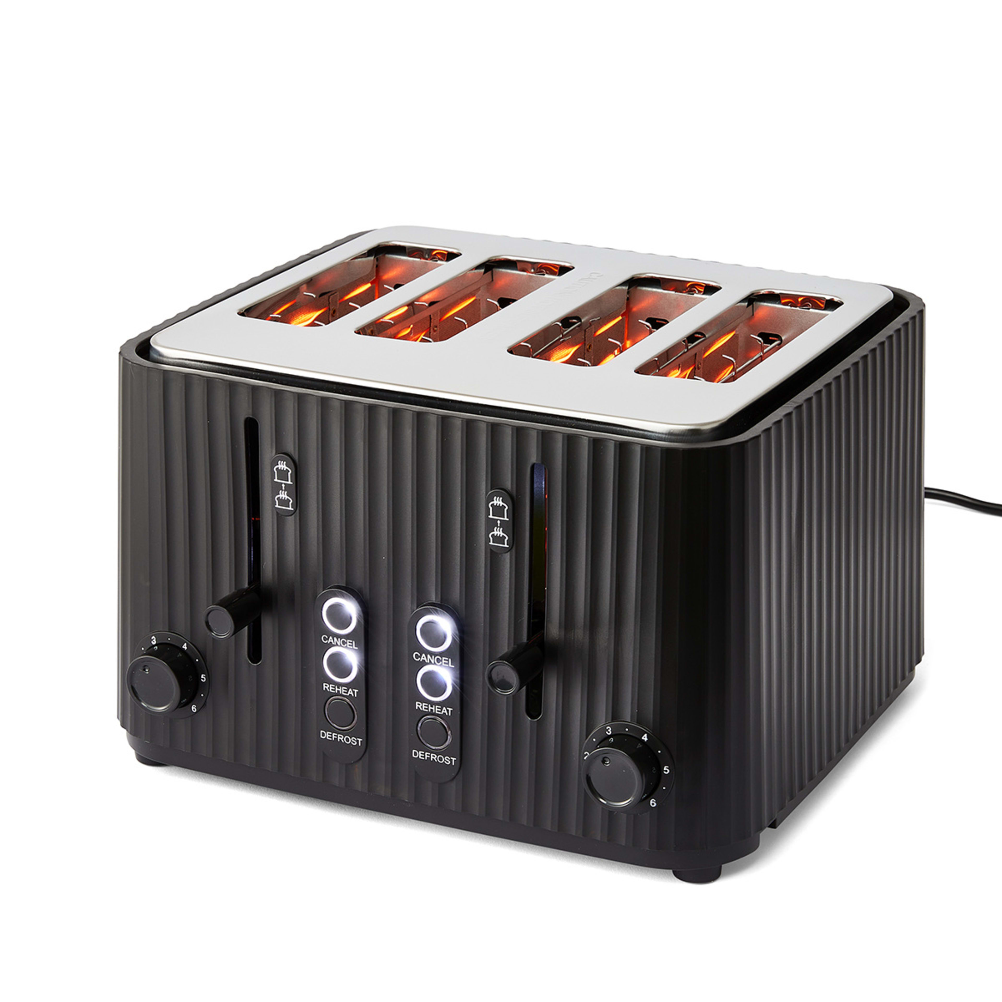4 Slice Fluted Toaster Black Kmart