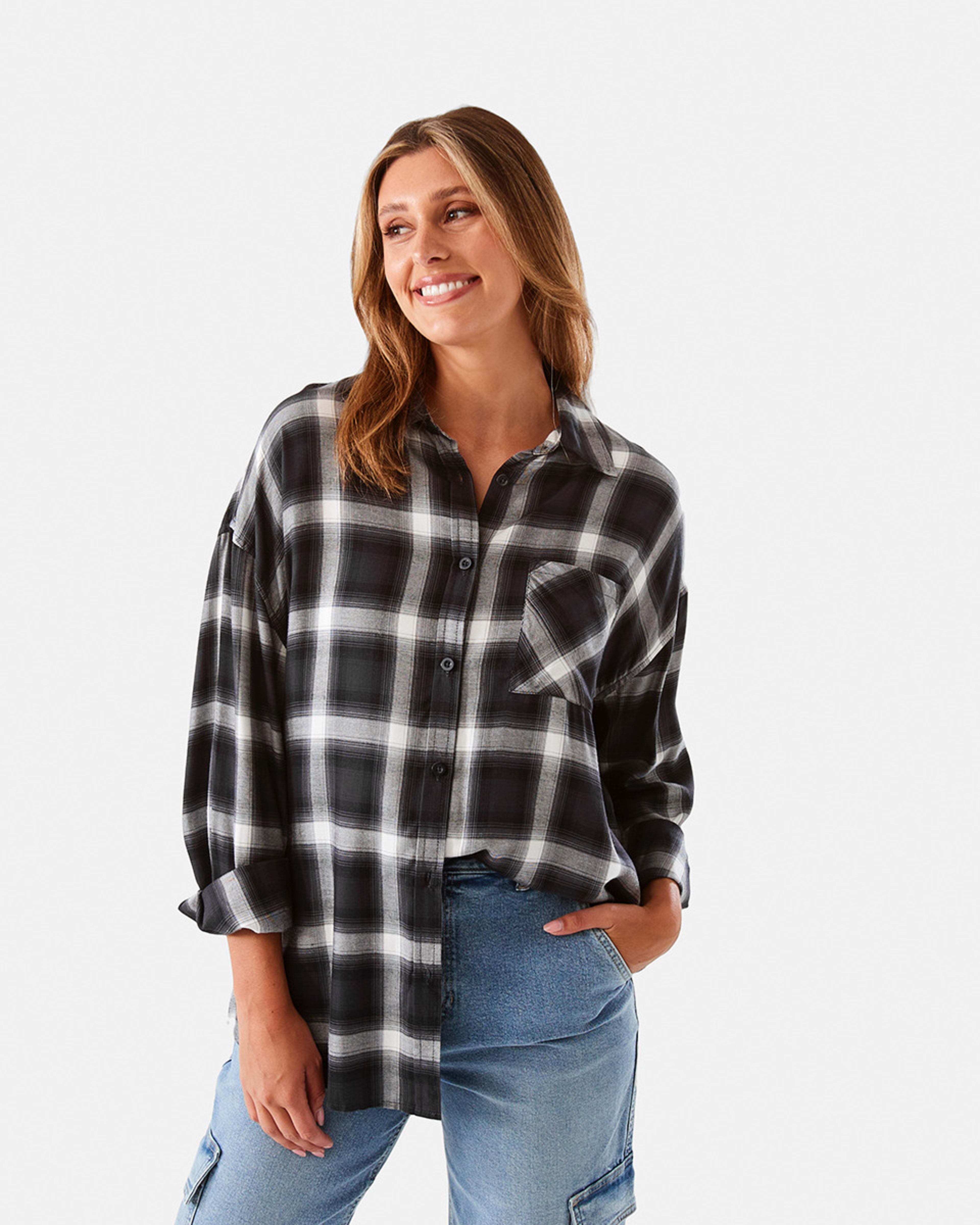 2 Long Sleeve Boyfriend Shirt Nvy Chk, 2 of 8