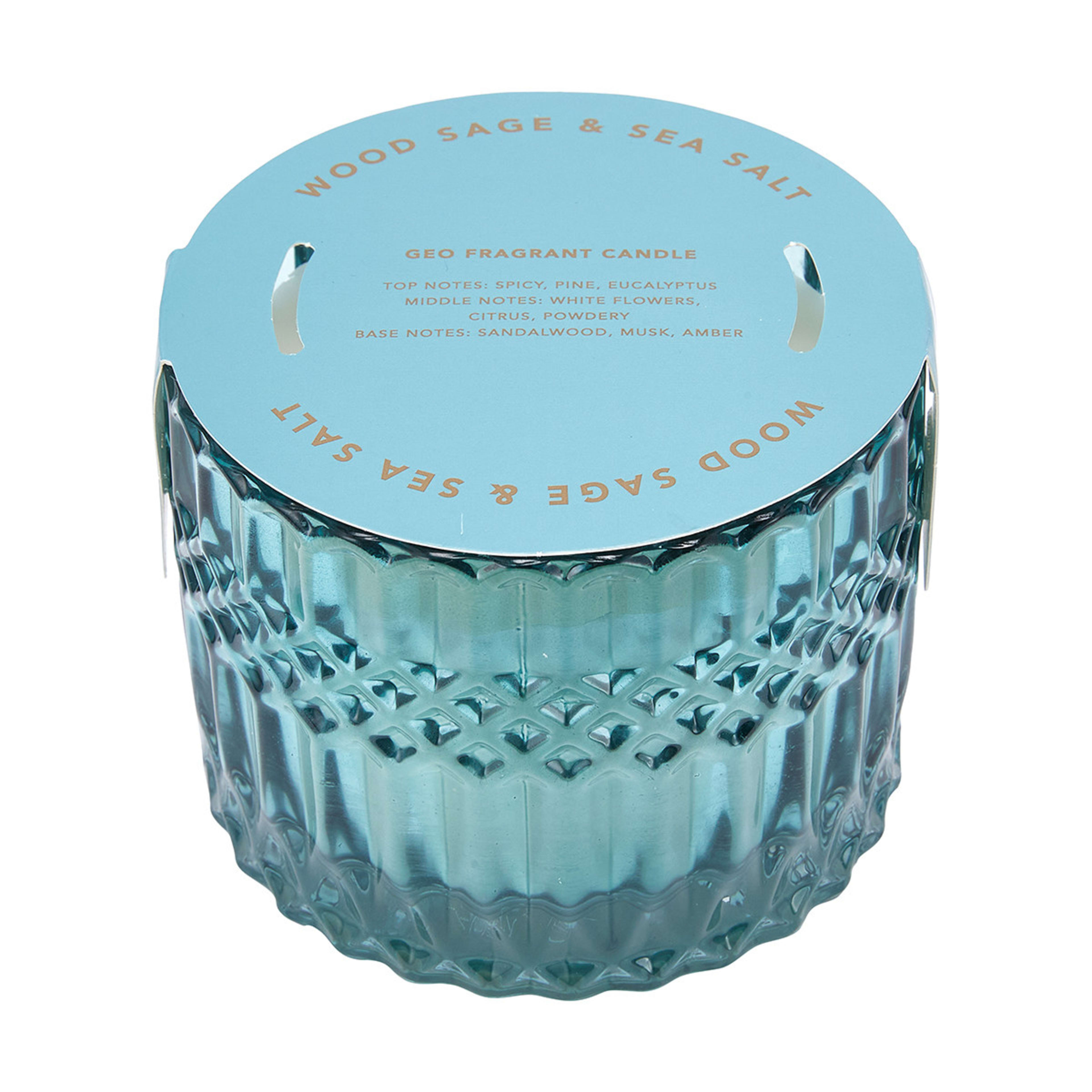 Wood Sage & Sea Salt Geo Fragrant Candle Blue Kmart NZ