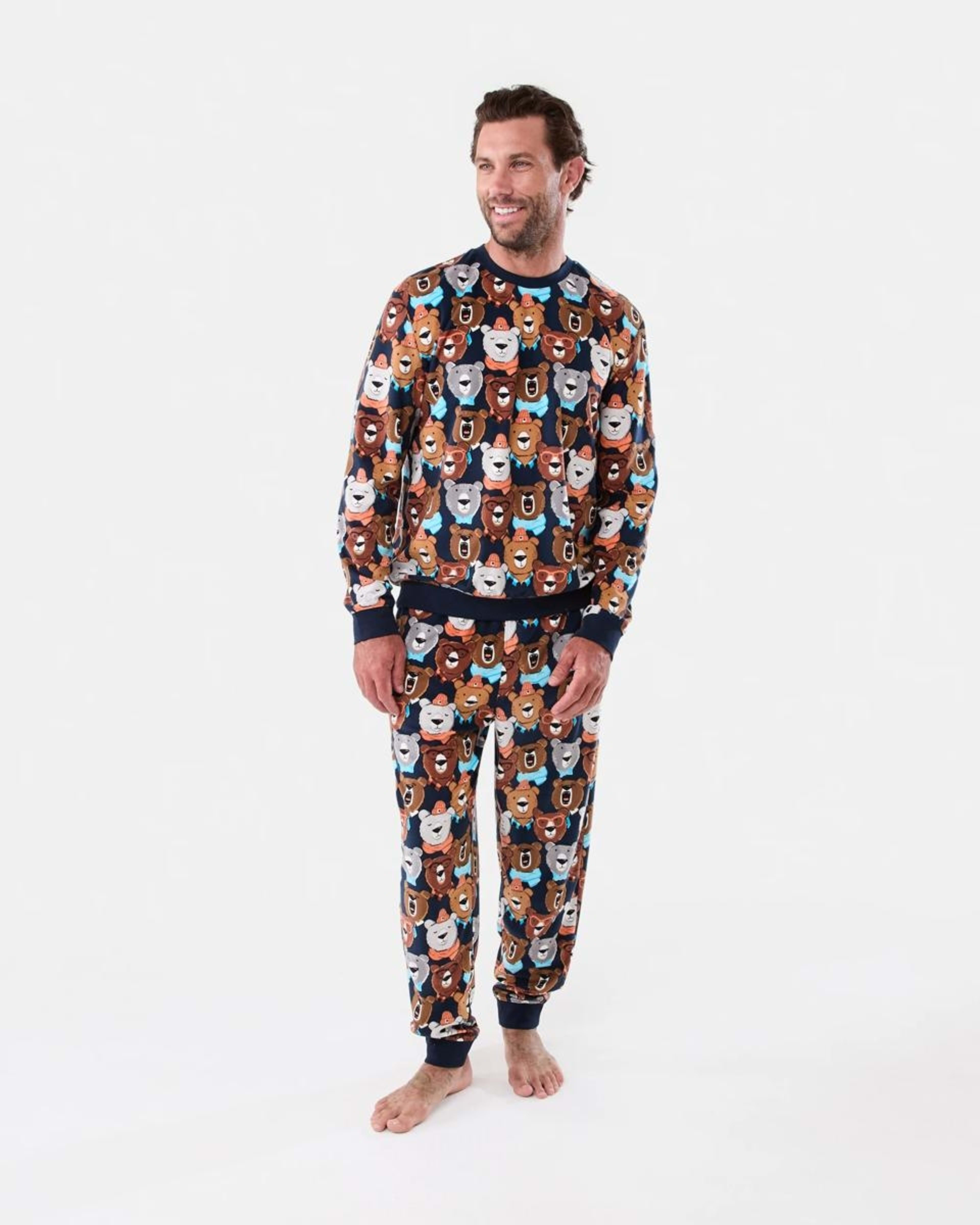 1 Long Sleeve Matching Jogger Pyjama Set Nvy Bears, 1 of 7