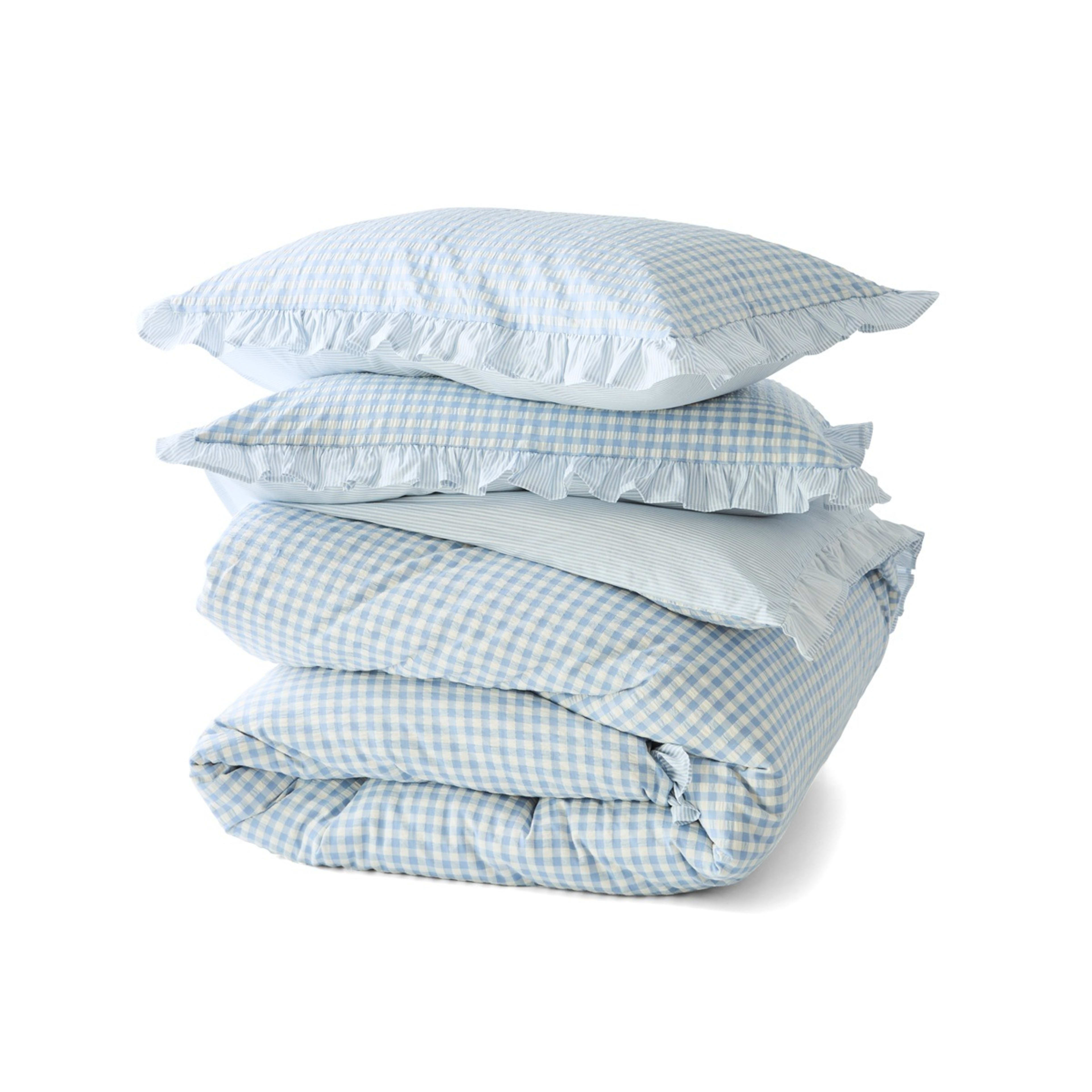 6 Gingham Ruffle Reversible Cotton Quilt Cover Set - Double Bed, Blue, 6 of 7