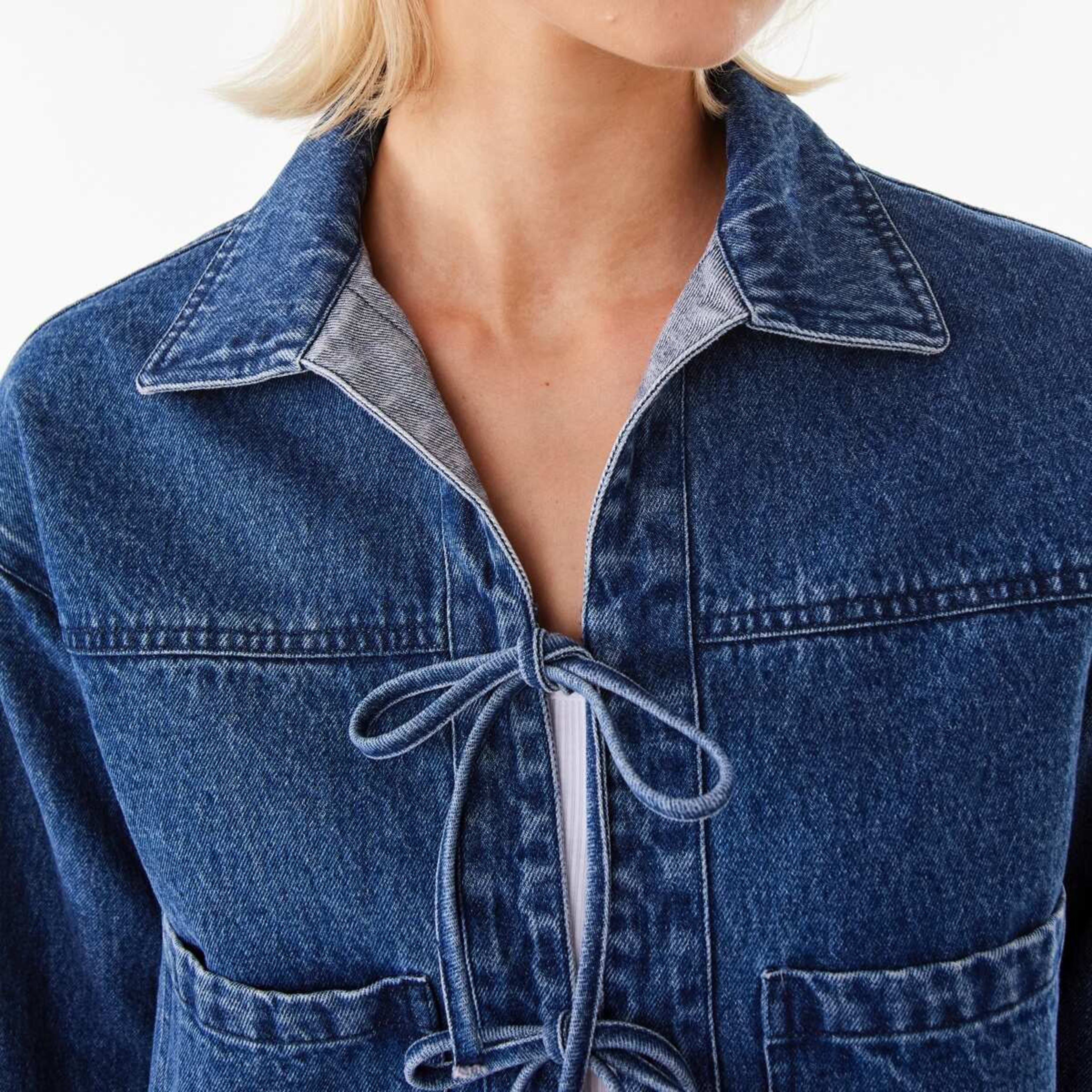 8 Tie Front Denim Jacket Dark Wash, 8 of 10