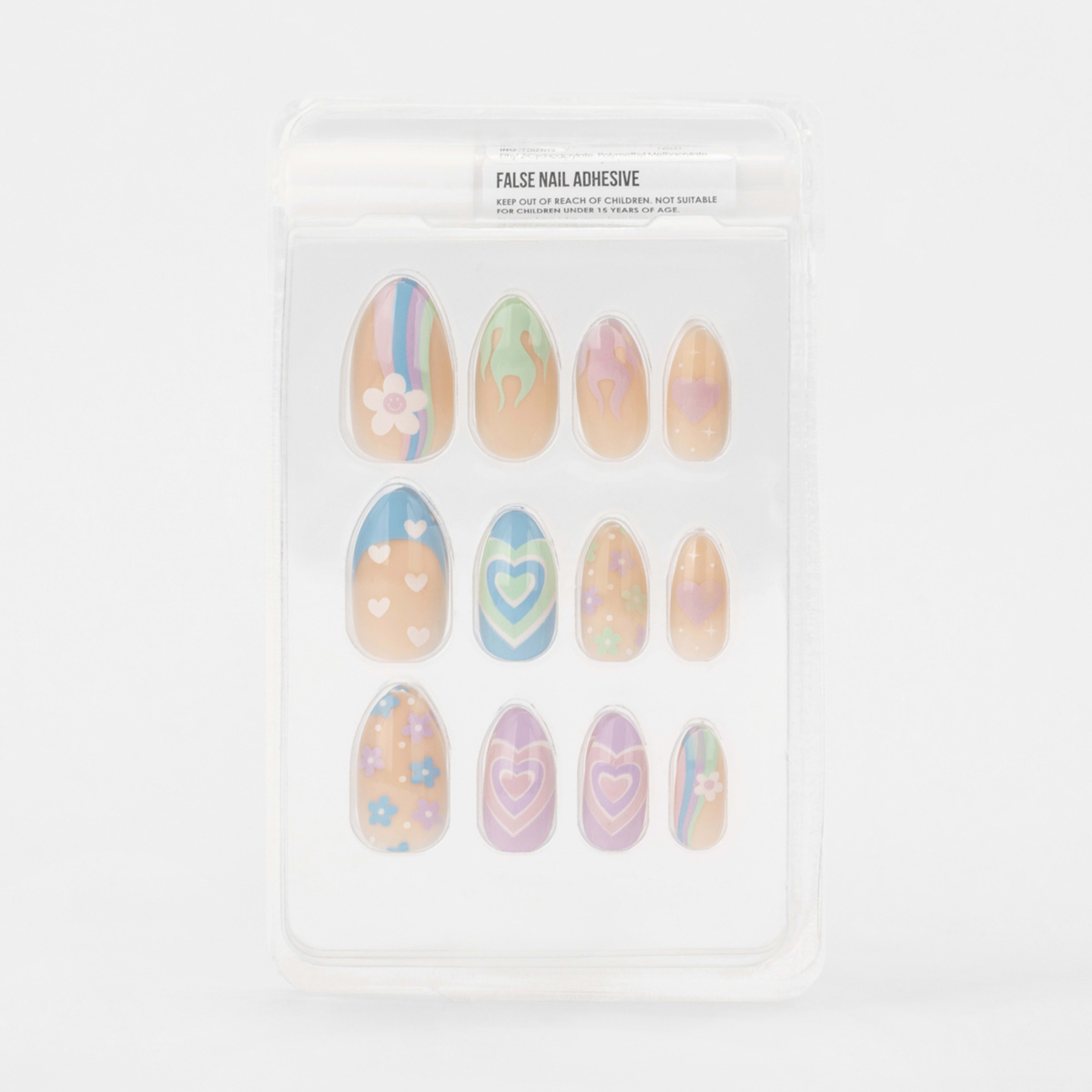 3 OXX Cosmetics 24 Pack False Nails with Adhesive - Almond Shape, Y2K Motifs, 3 of 5