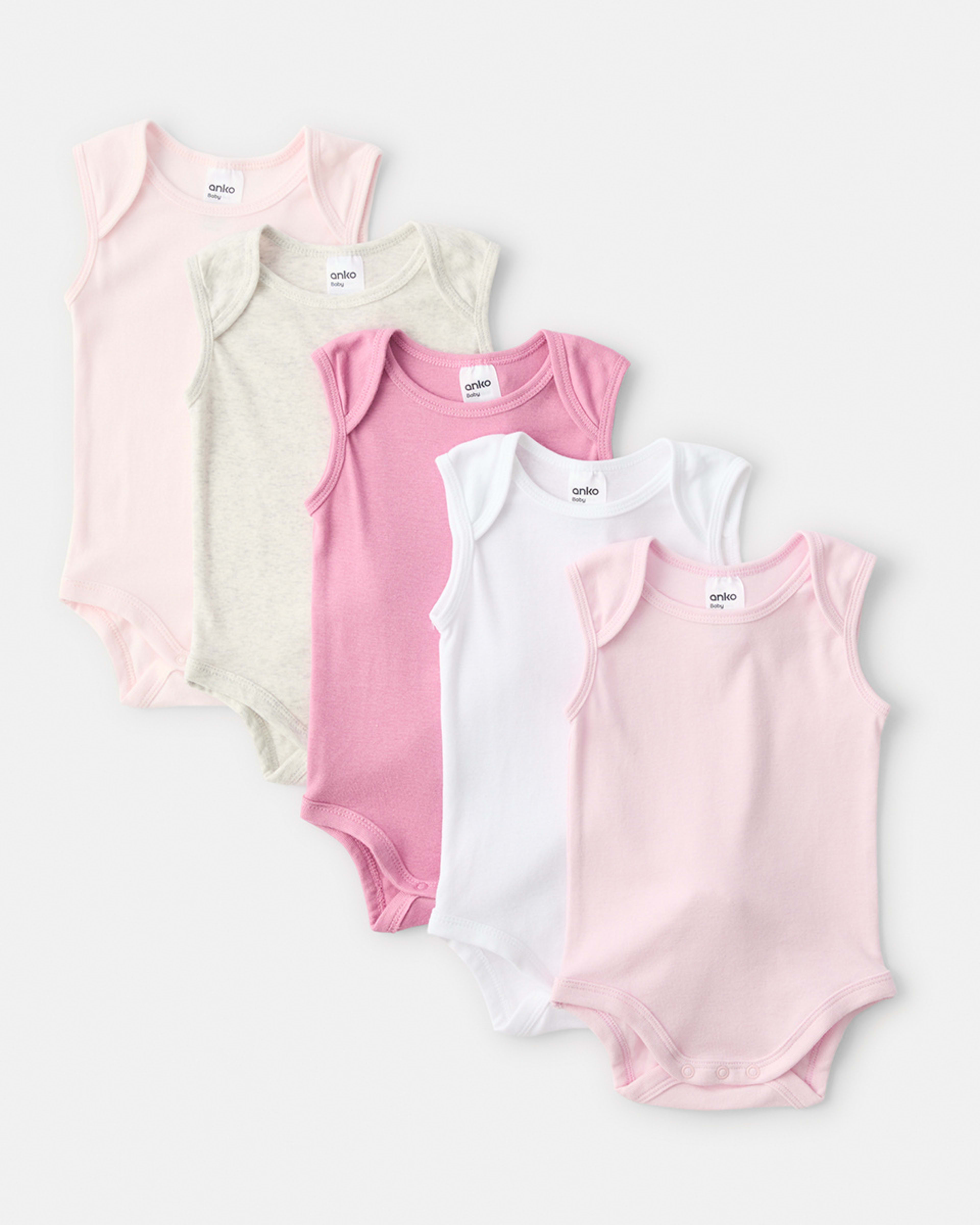 1 5 Pack Sleeveless Bodysuits New Pink, 1 of 8