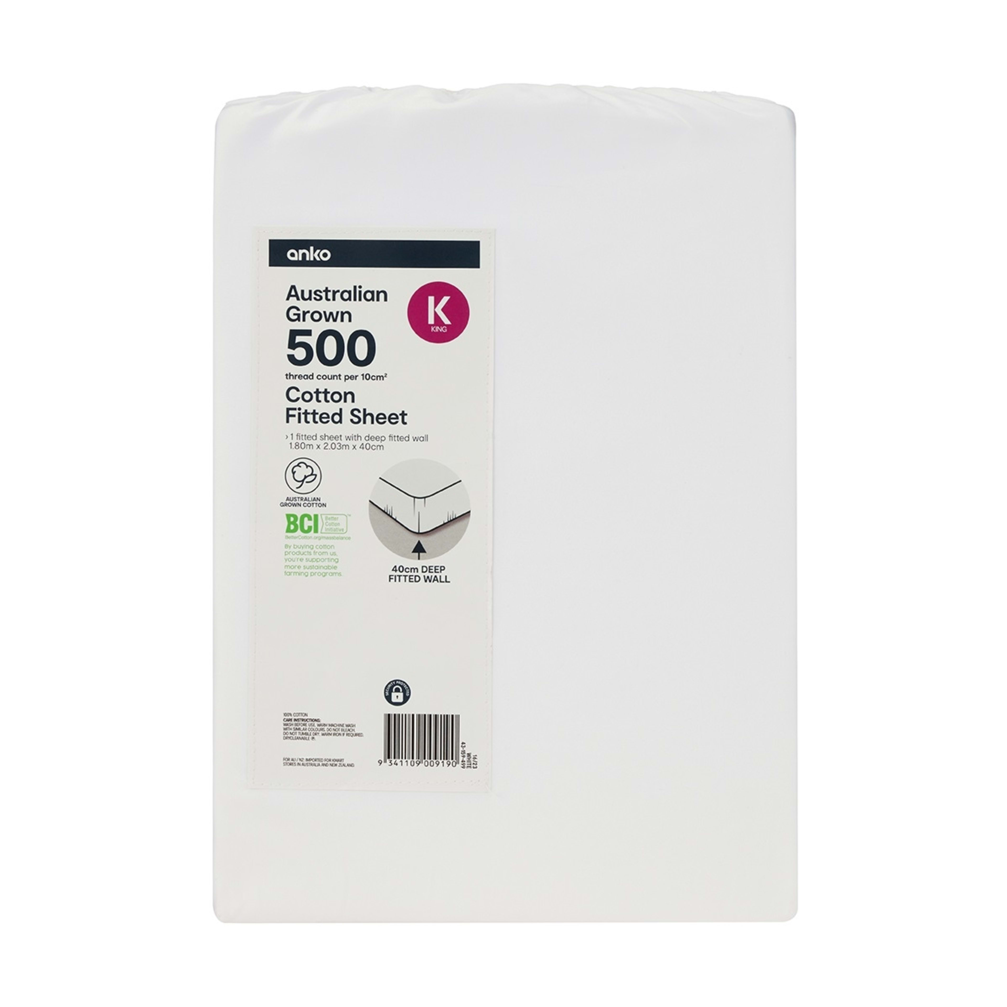 4 500 Thread Count Australian Grown Cotton Fitted Sheet - King Bed, White, 4 of 4