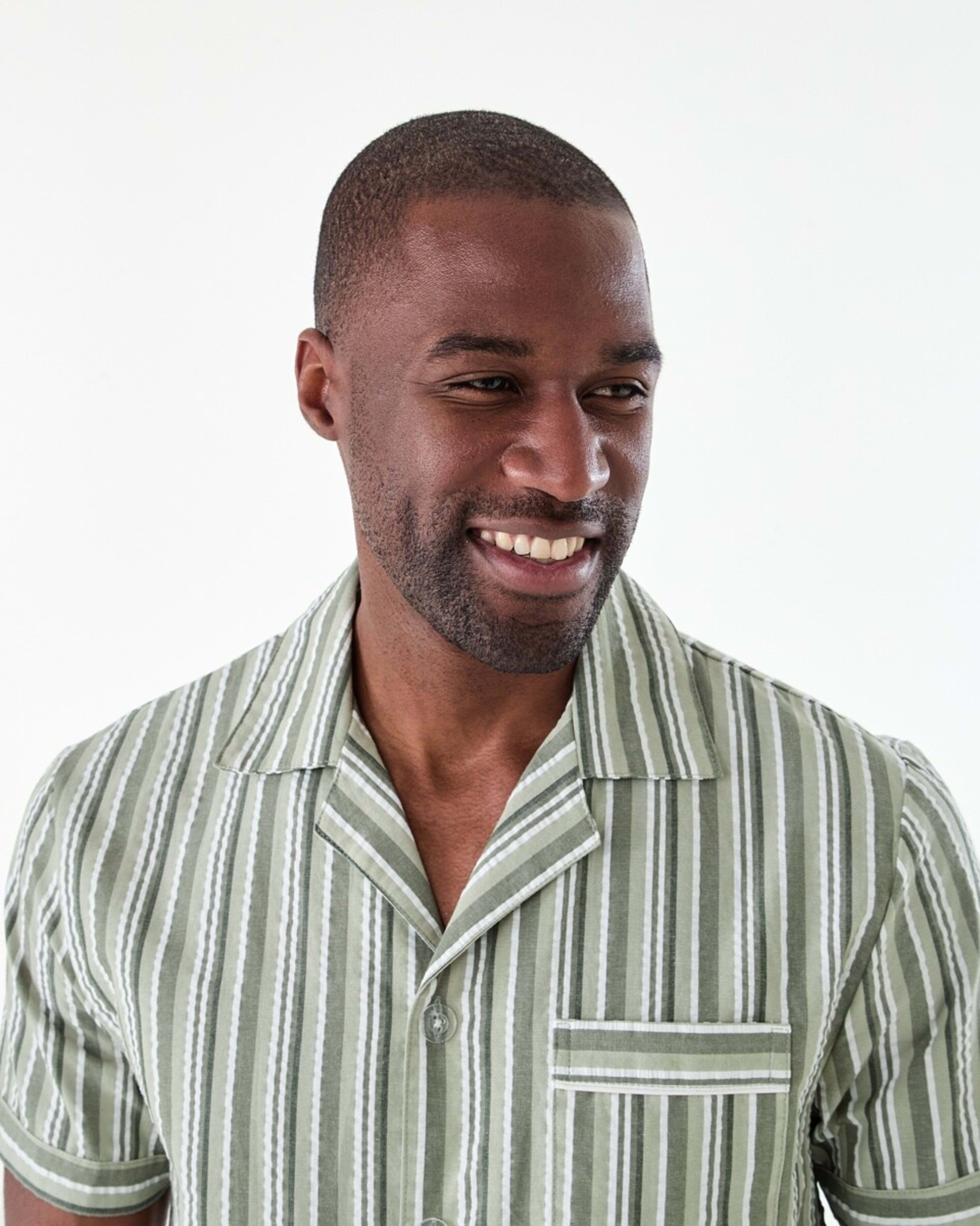 4 Short Sleeve Button Through Pyjama Set CANAL STRIPE, 4 of 8