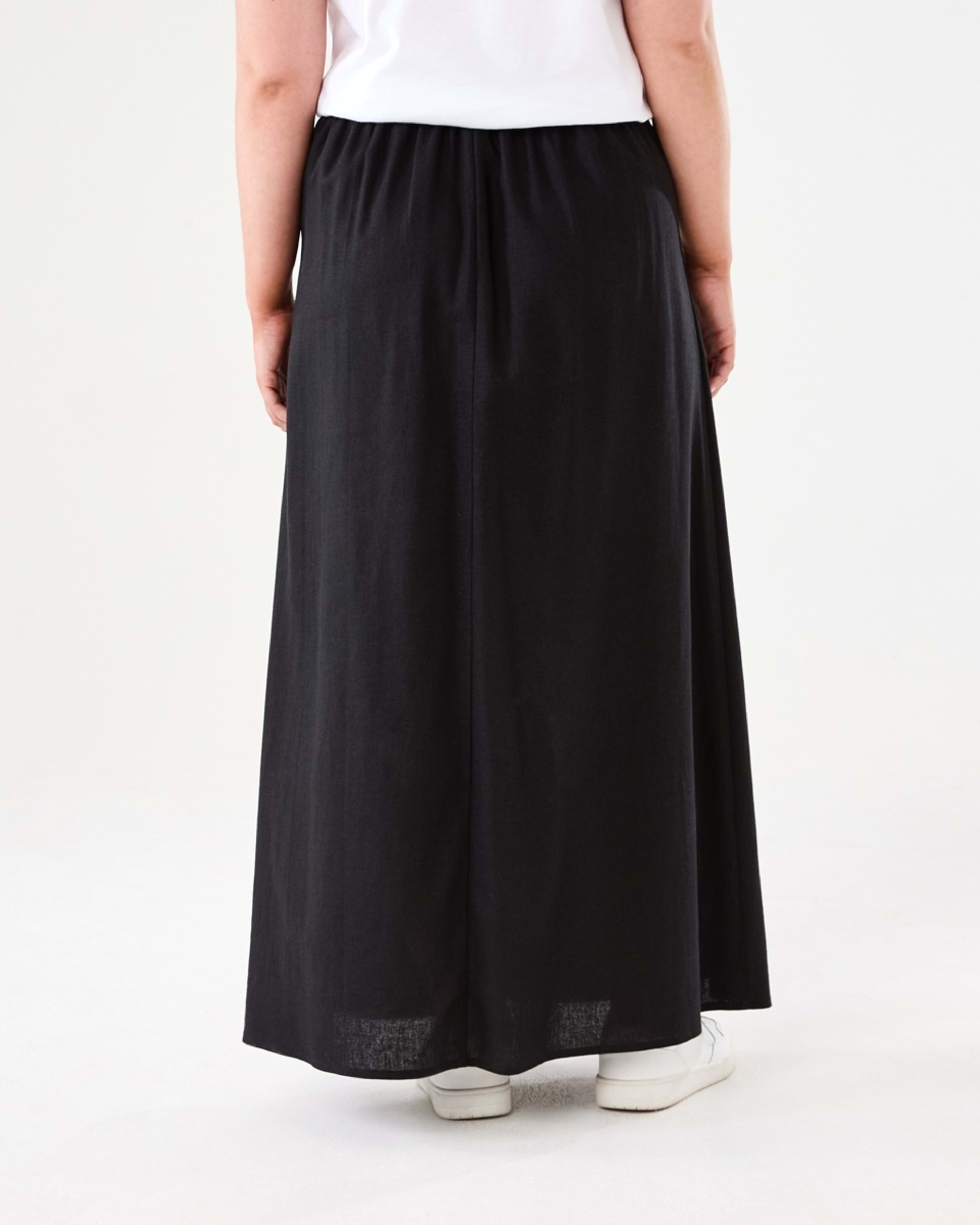 3 Linen Blend Maxi Skirt BLACK, 3 of 4