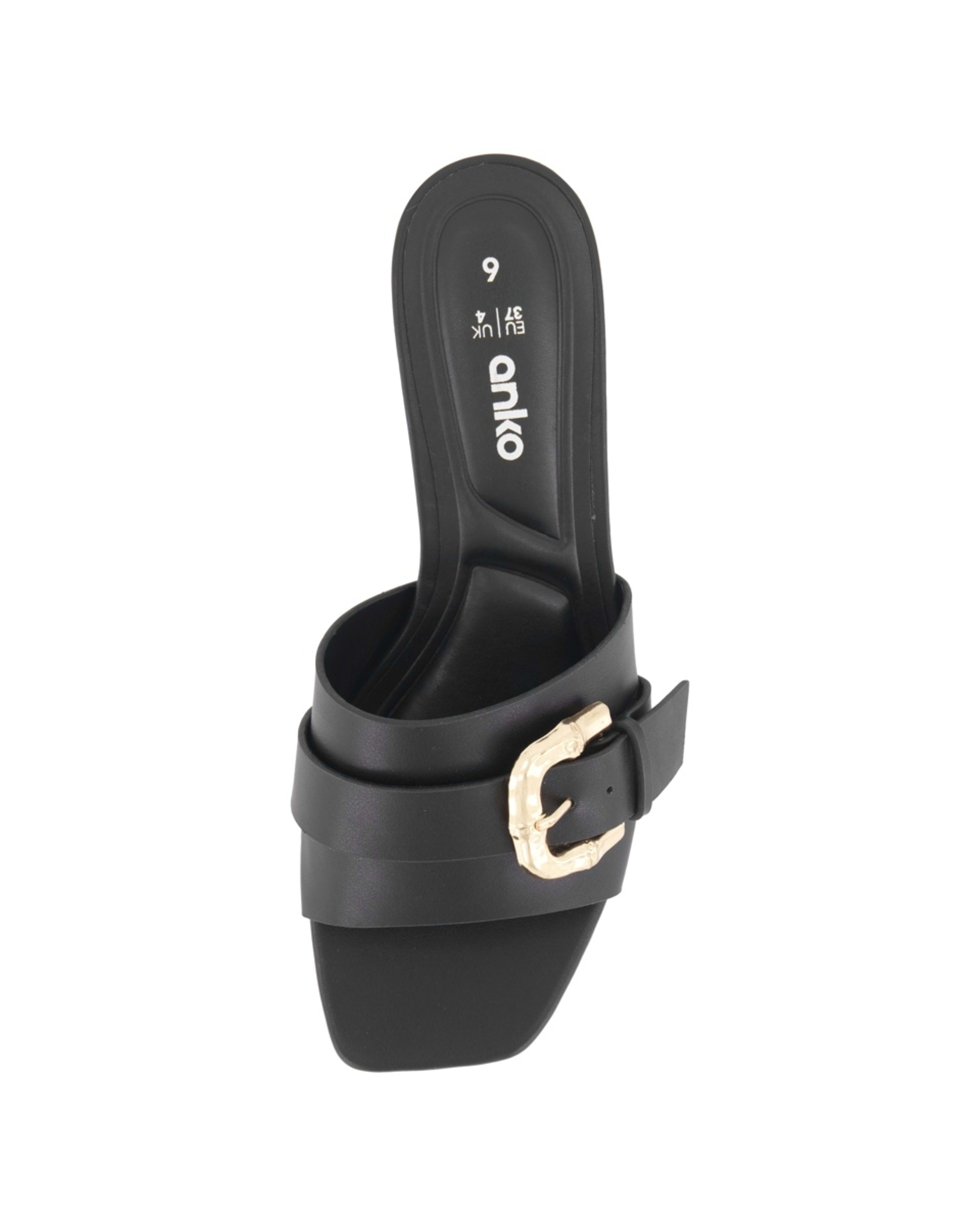 3 Buckle Low Heel Mules Black, 3 of 5