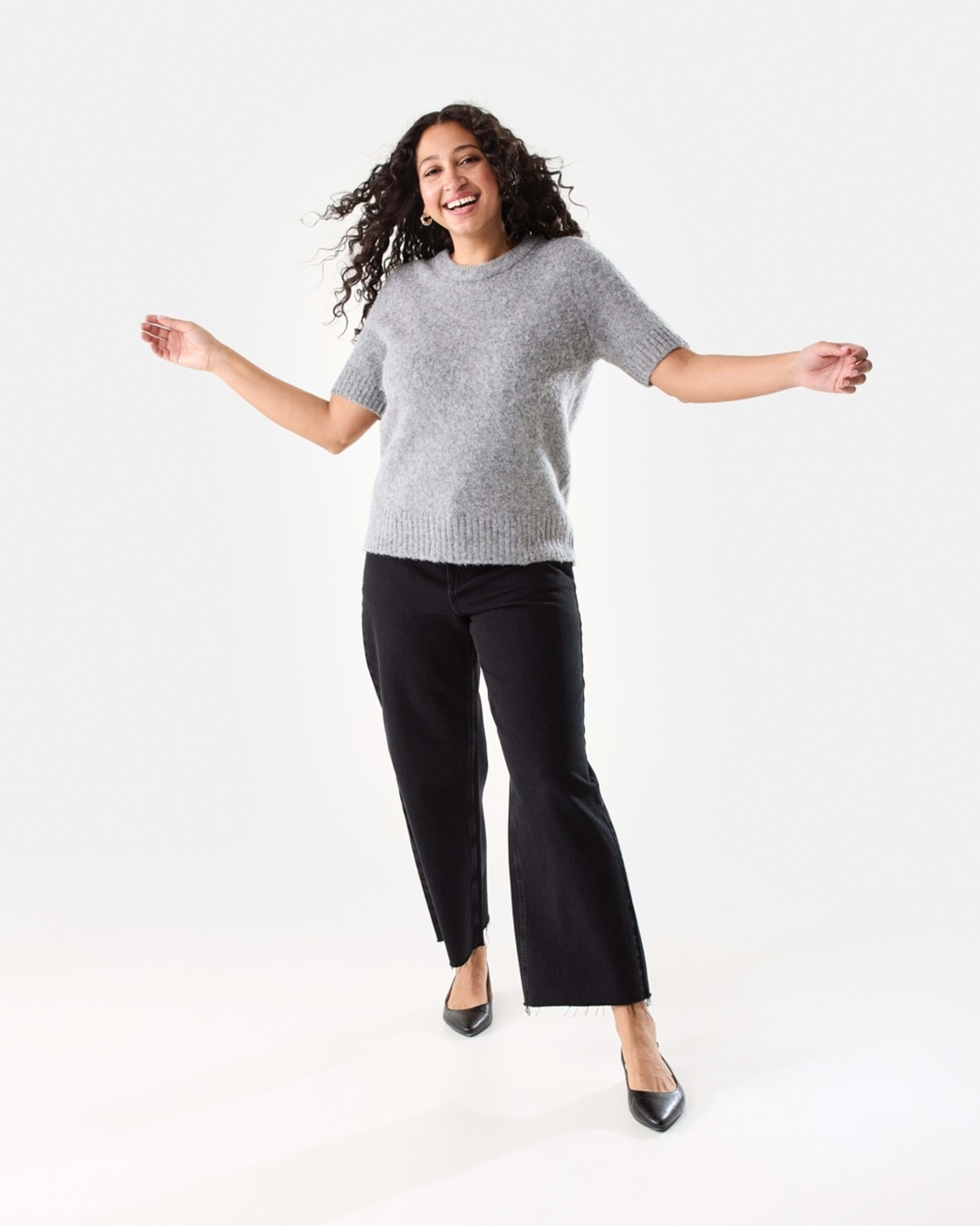 2 Short Sleeve Fluffy Knit Jumper Grey Marle, 2 of 10