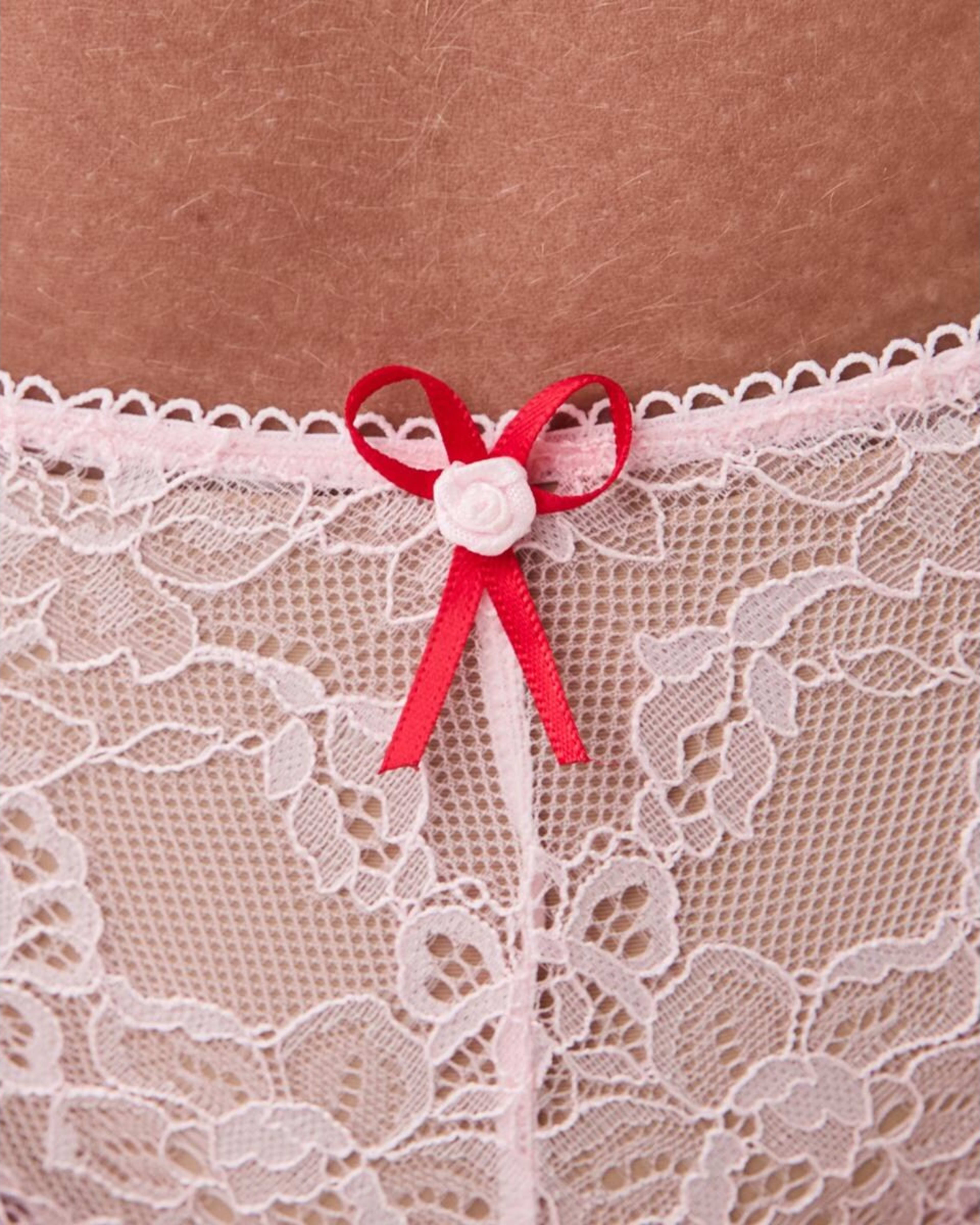 4 Co-ordinated Eyelash Lace G-String Briefs Bllet Pink, 4 of 5