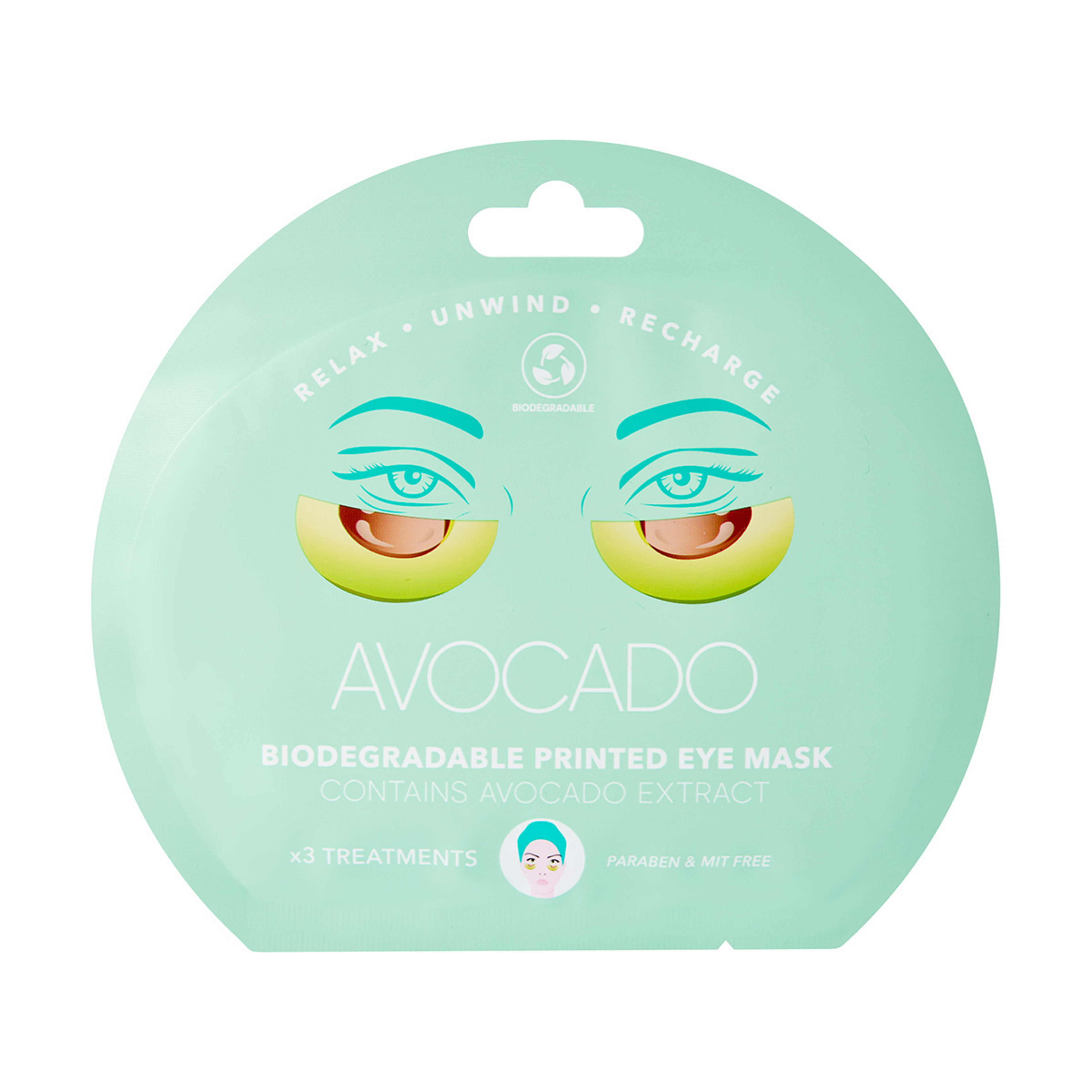 3 Pack Biodegradable Printed Eye Masks Avocado Extract Kmart