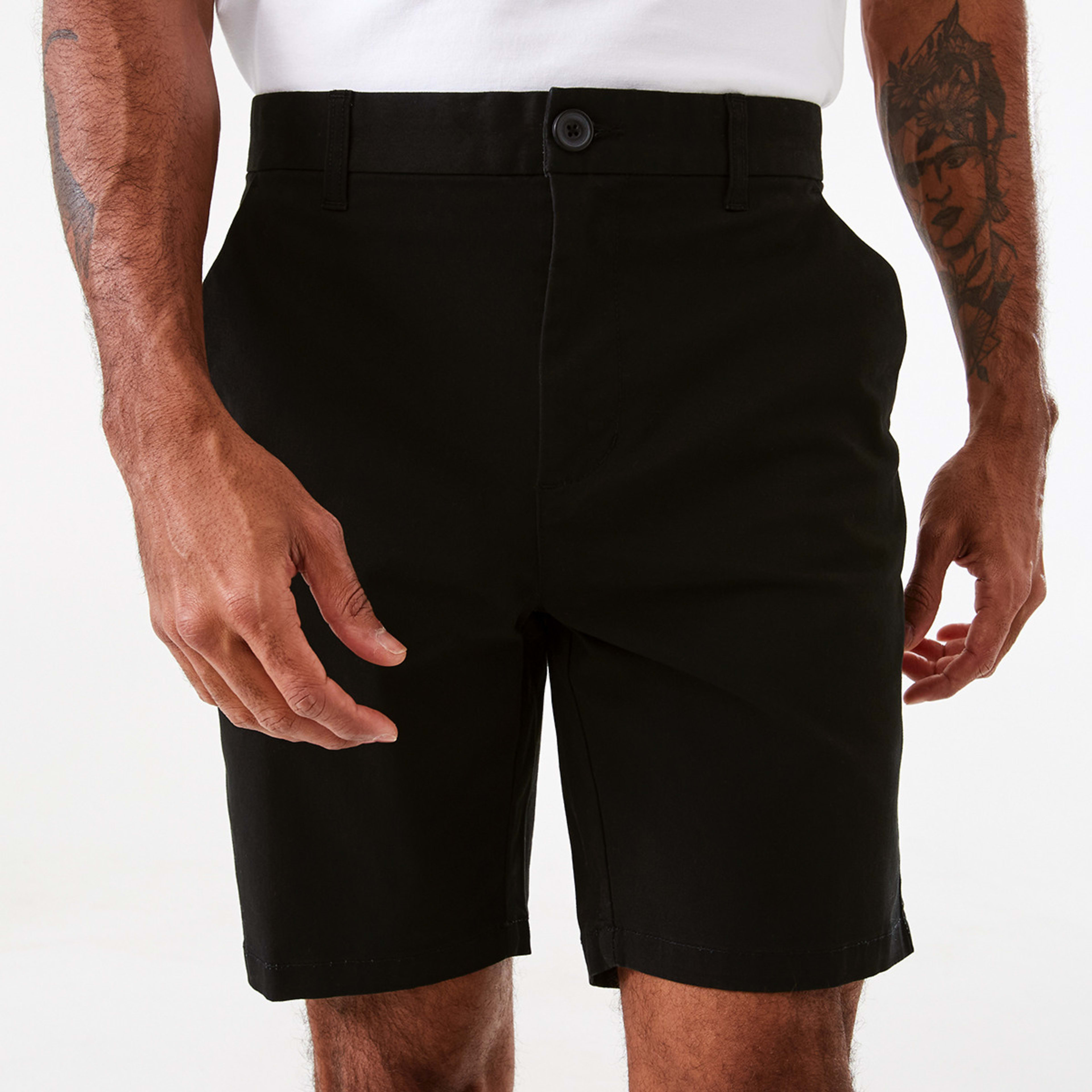 1 Fixed Waist Slim Stretch Chino Shorts Black, 1 of 7