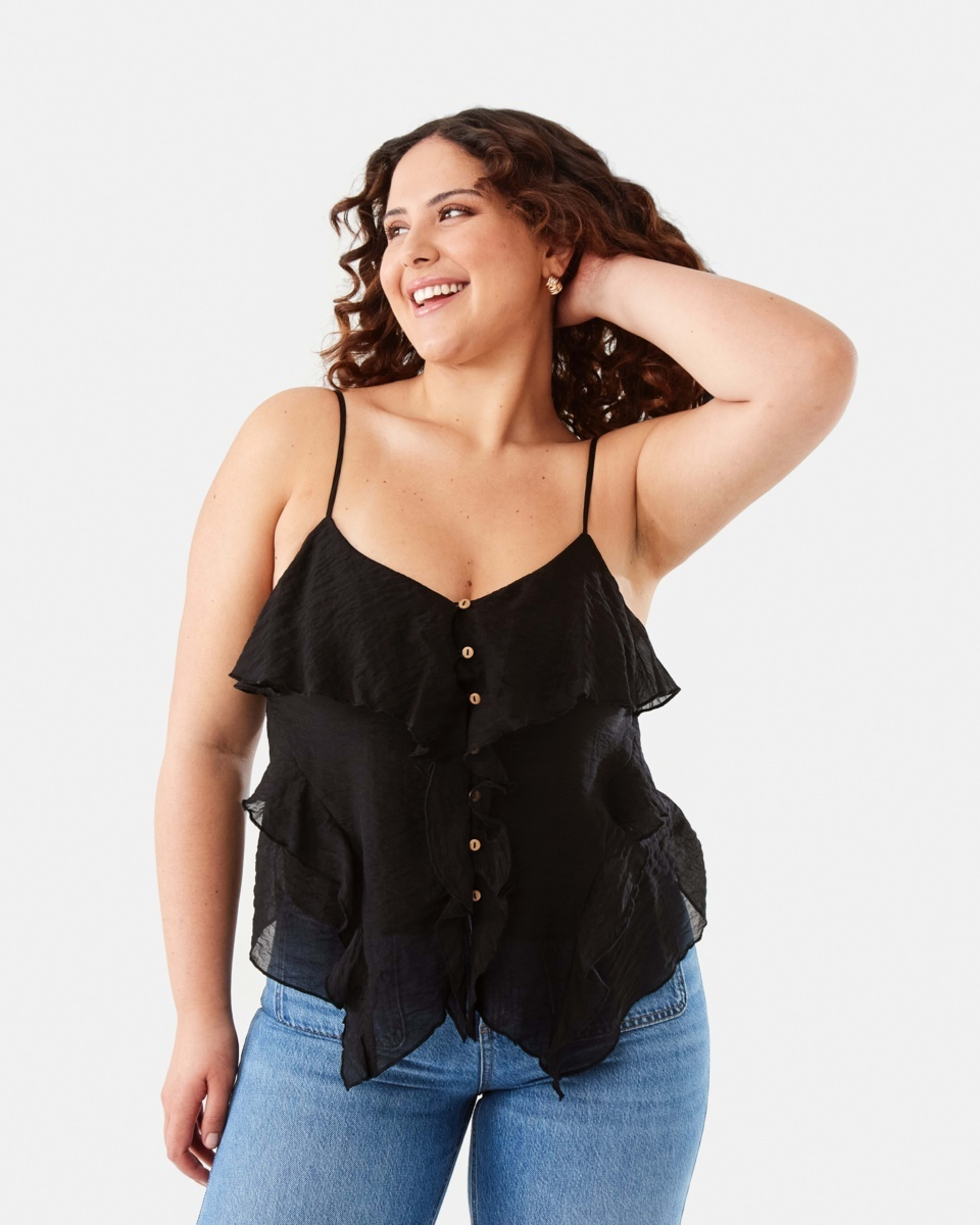 1 Sleeveless Ruffle Cami Black