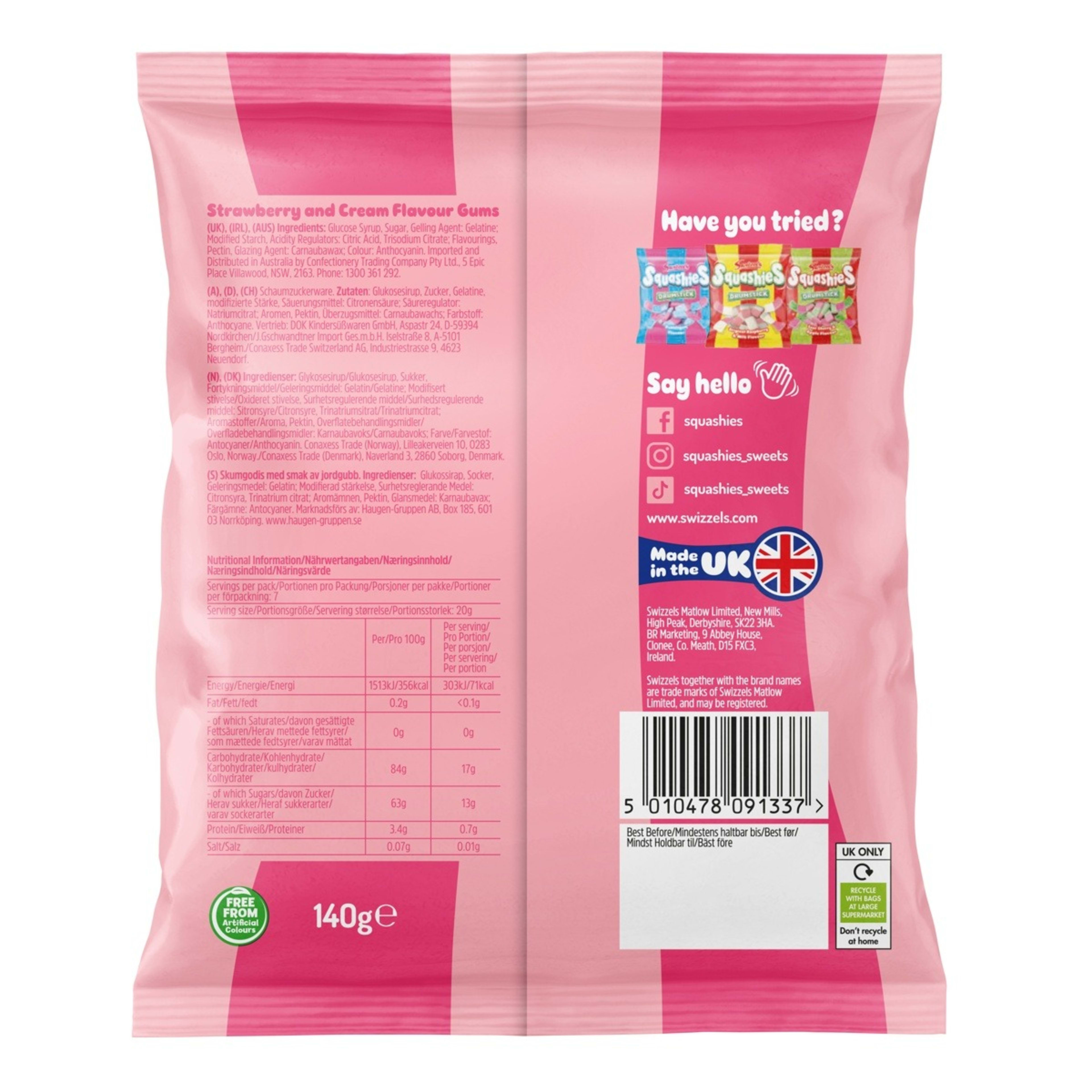 2 Swizzels Squashies Strawberry and Cream Flavour Drumstick 140g, 2 of 2