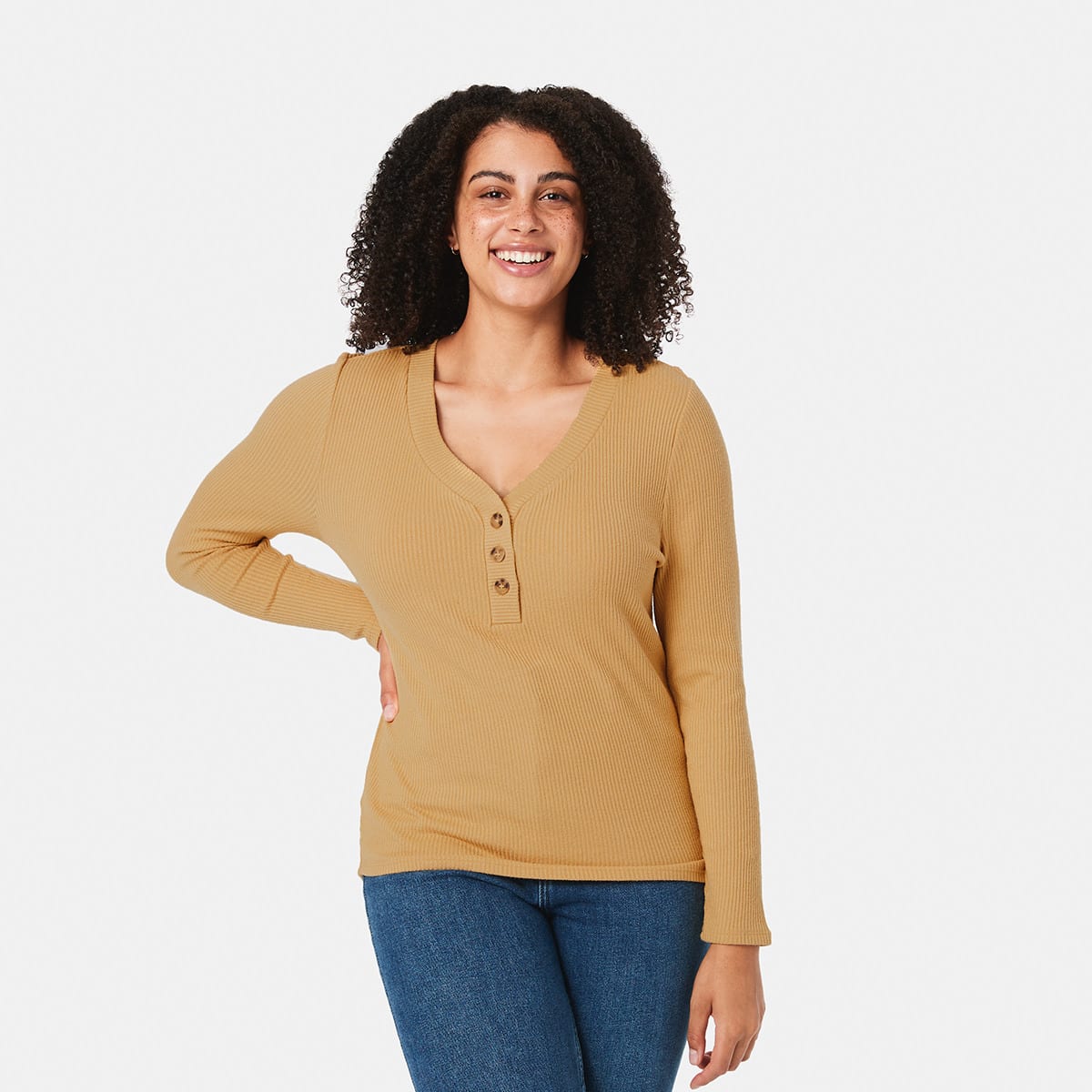Long Sleeve Henley Top - Kmart