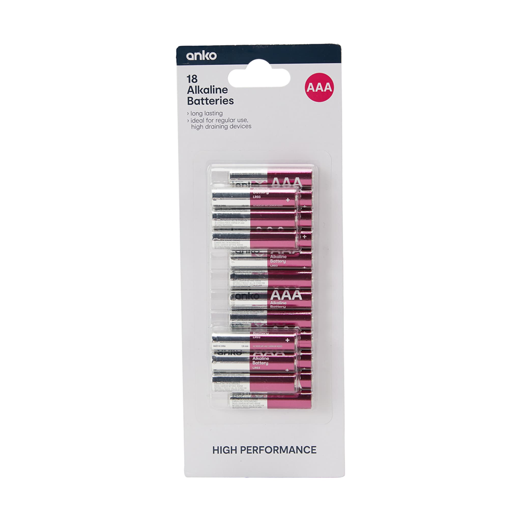 High Performance Alkaline Batteries AAA, Pack of 18 Kmart